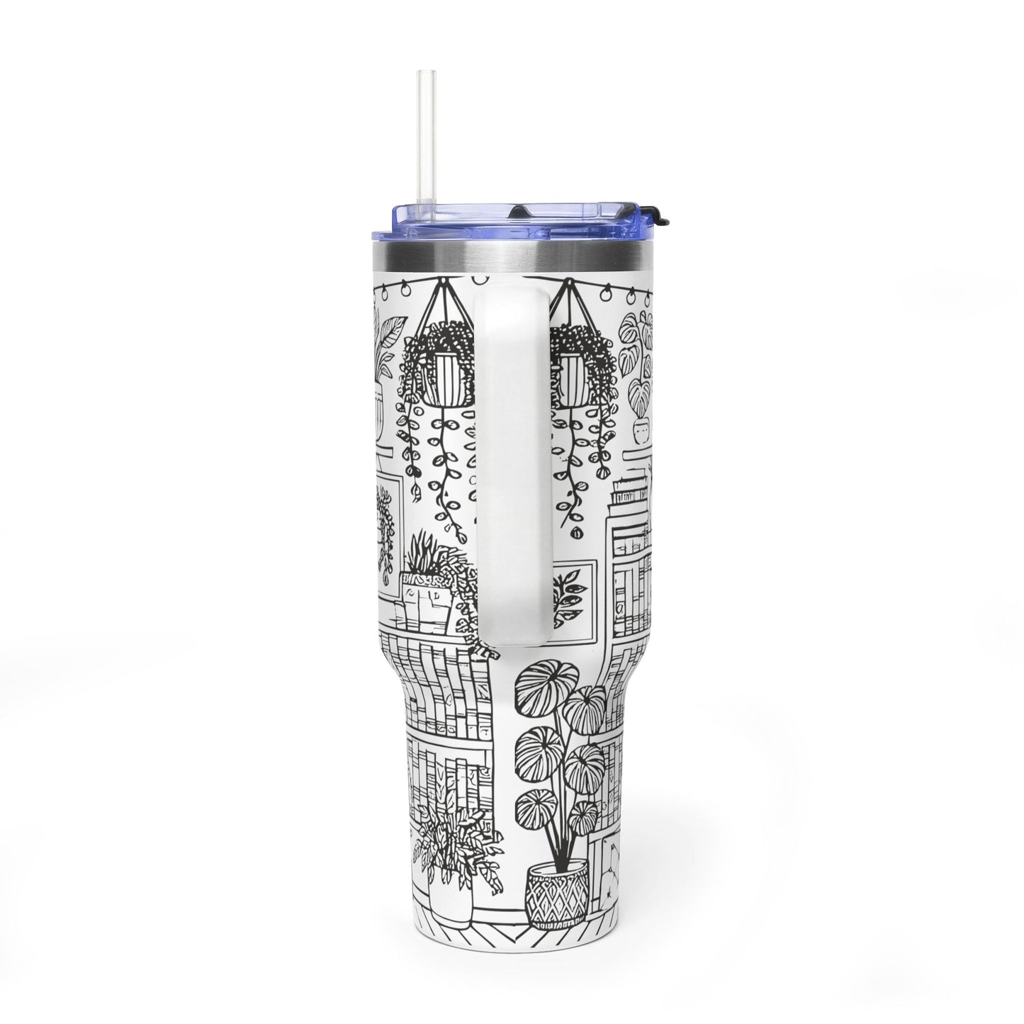 40oz Booklover Vacuum Tumbler – Illustrated Bookshelf Design