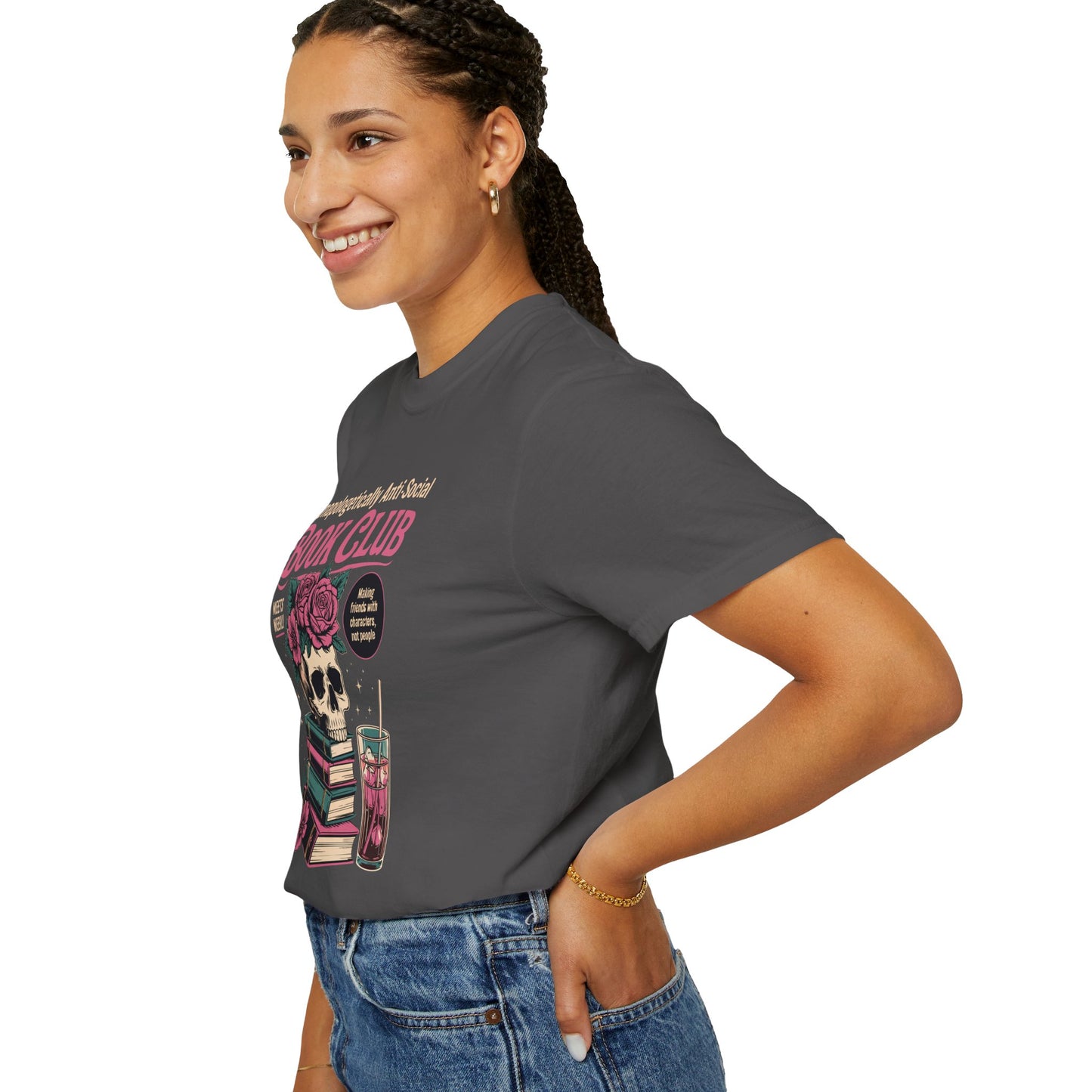 "Unapologetically Anti-Social Book Club" T-Shirt — Skull & Books Graphic Tee for Avid Readers