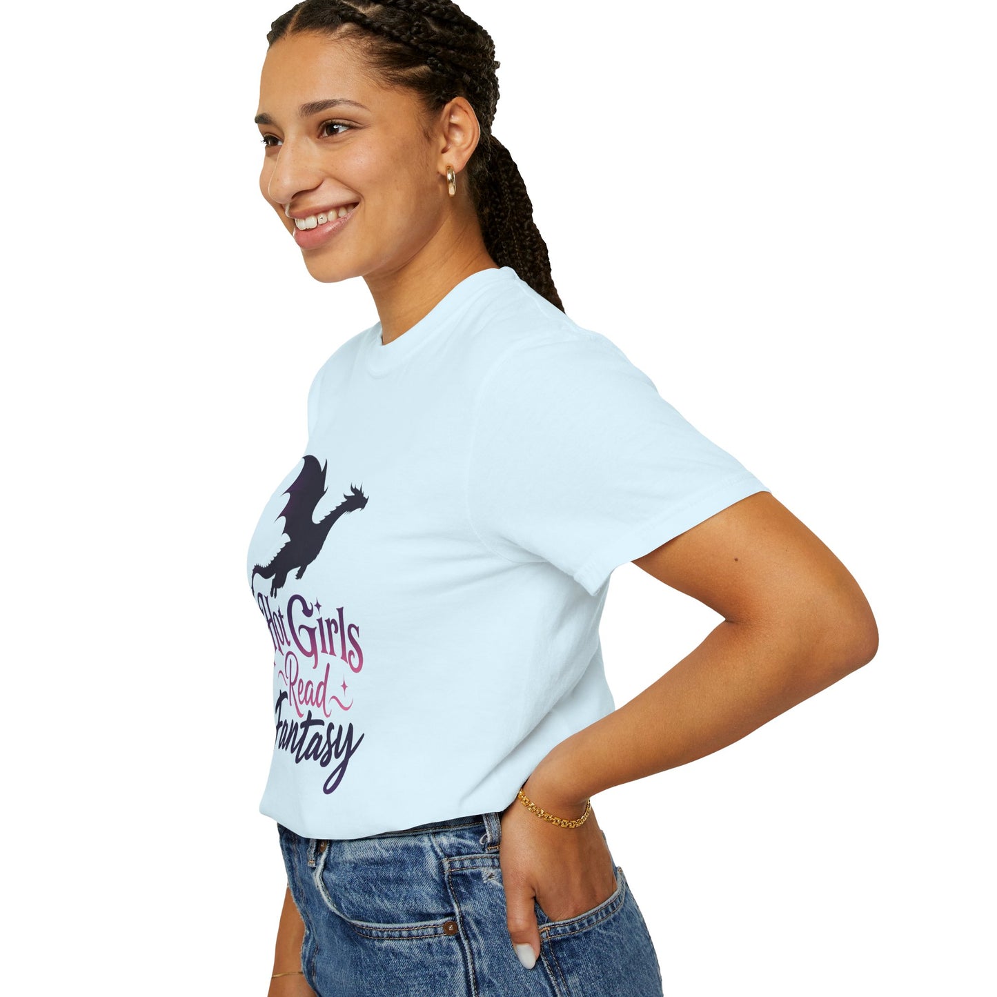 Fantasy Reader T‑Shirt — "Hot Girls Read Fantasy" Dragon Graphic