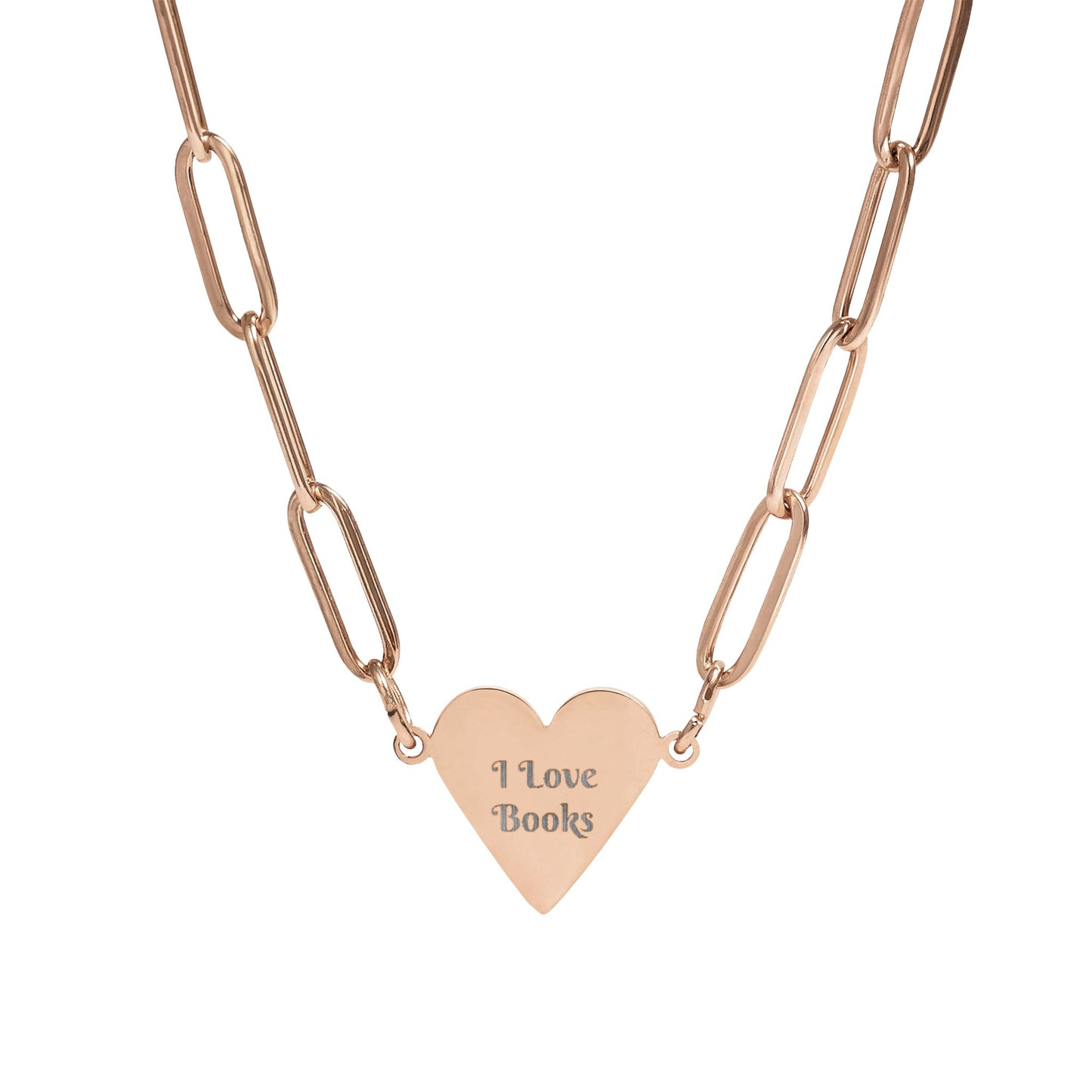 Engraved "I Love Books" Paperclip Heart Necklace – Heart Pendant Chain