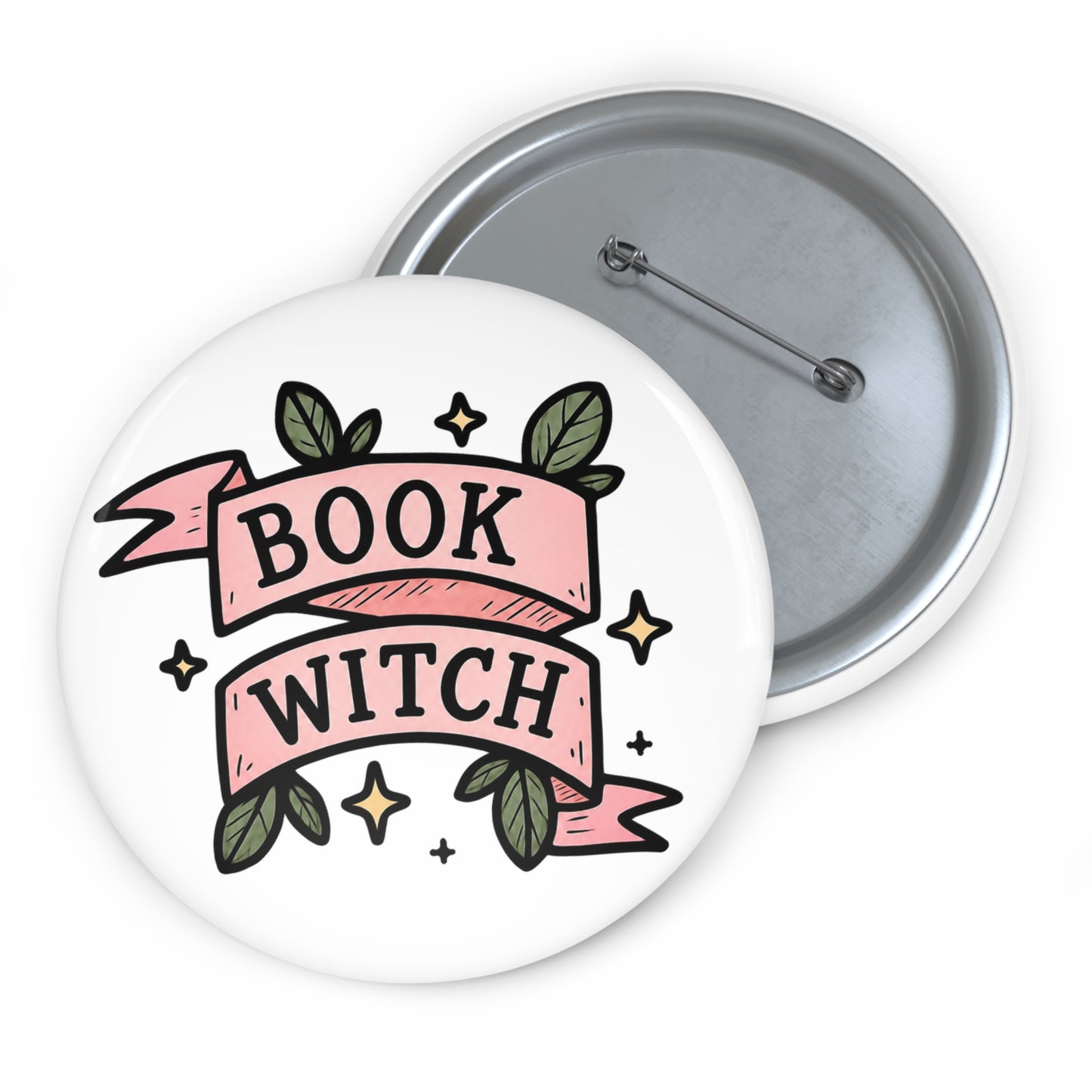 "Book Witch" Pin Button — Cute Literary Enamel-Style Badge for Readers & Gifts