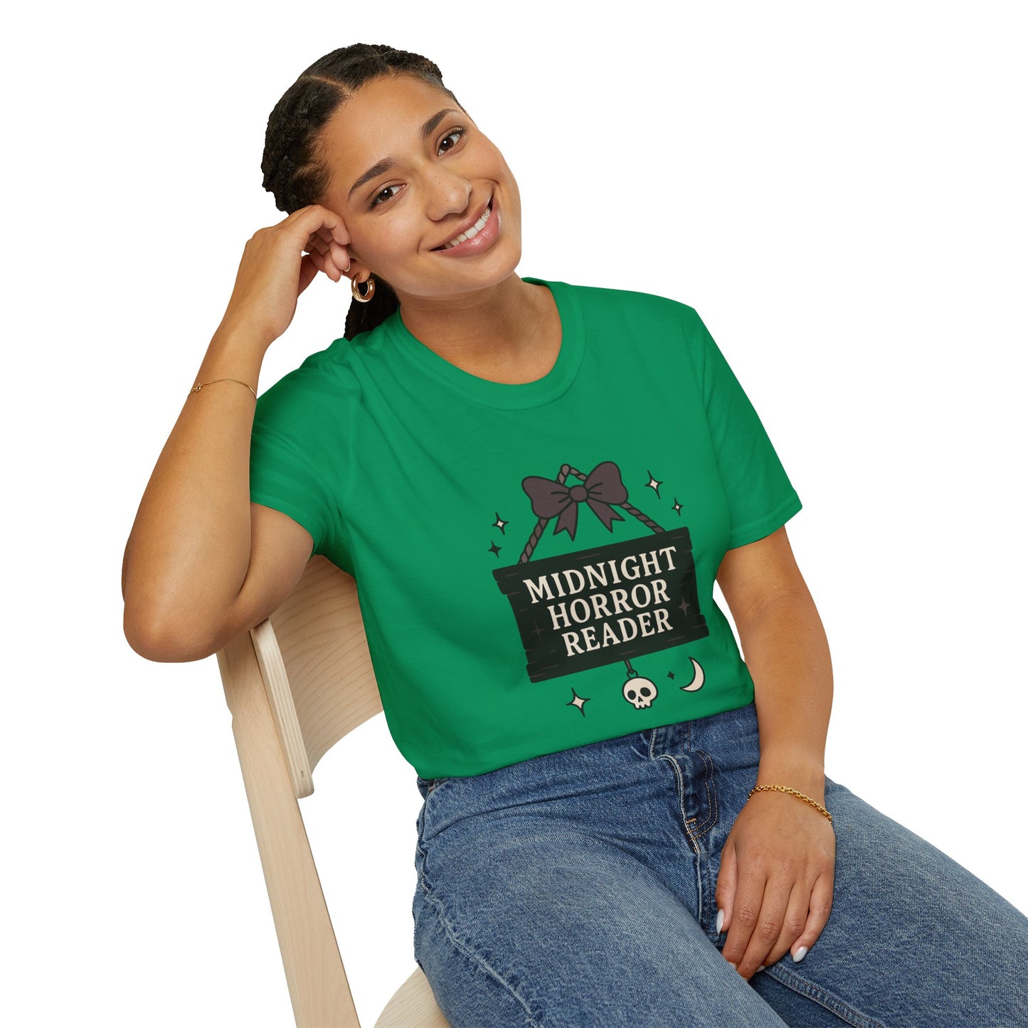 Lightweight Fabric - "Midnight Horror Reader" T-Shirt — Spooky Book Lover Graphic Tee