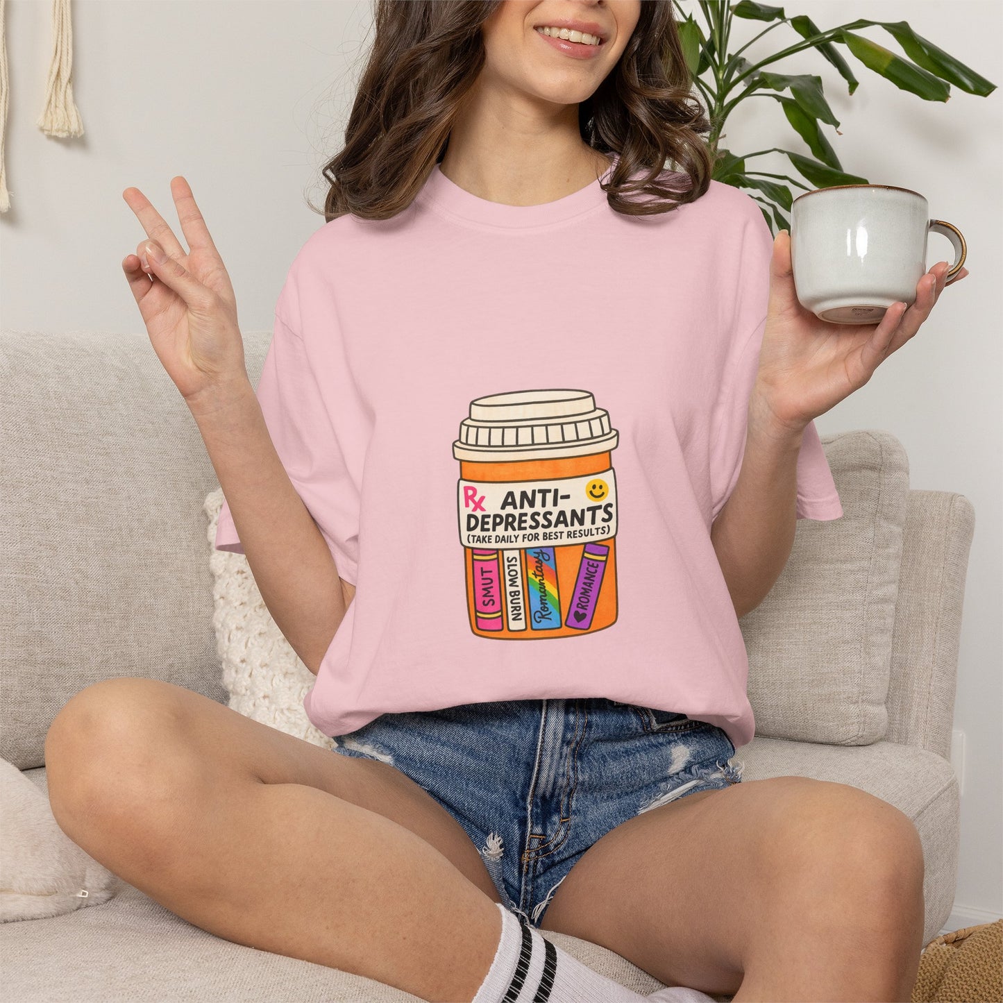 T-Shirt — "Anti-Depressants" Coffee & Books Graphic Tee