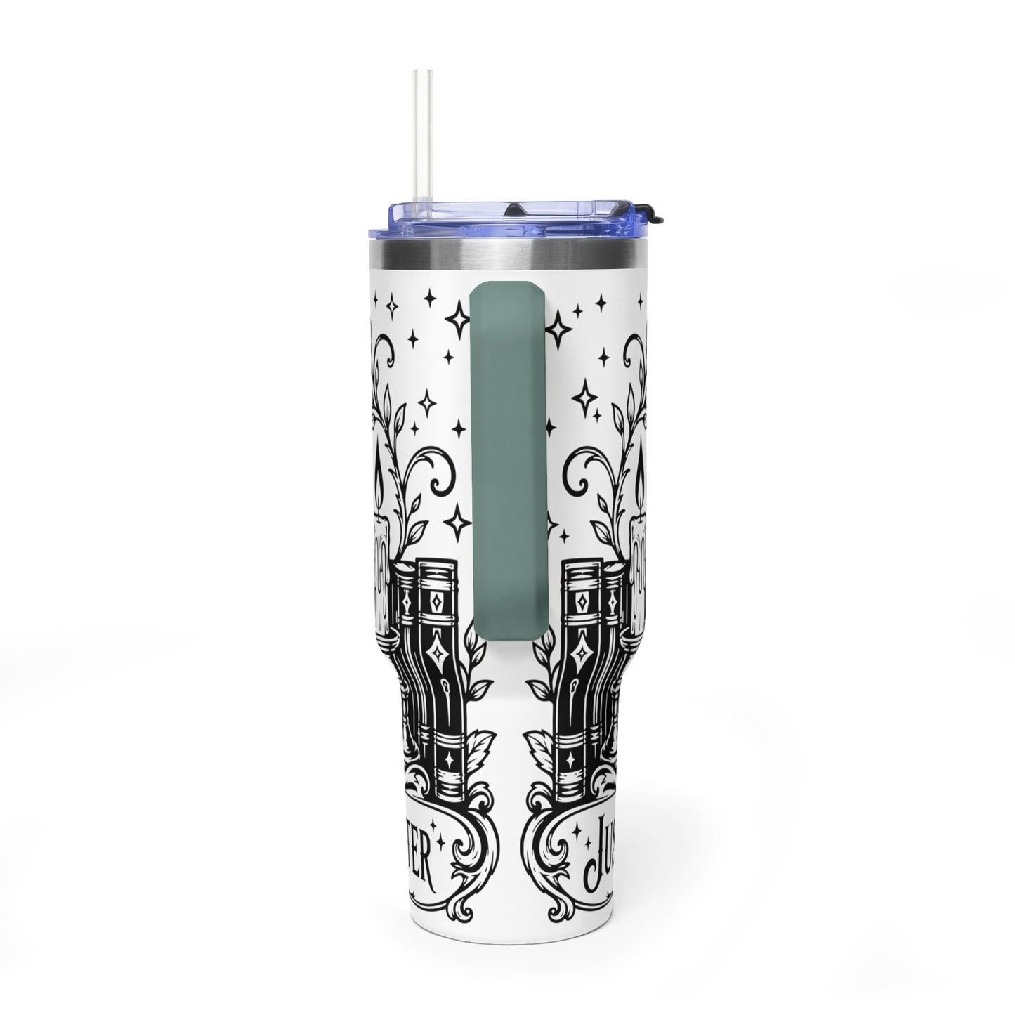 40oz Vacuum Tumbler — Black Cat "Just One More Chapter" Bookish Travel Mug