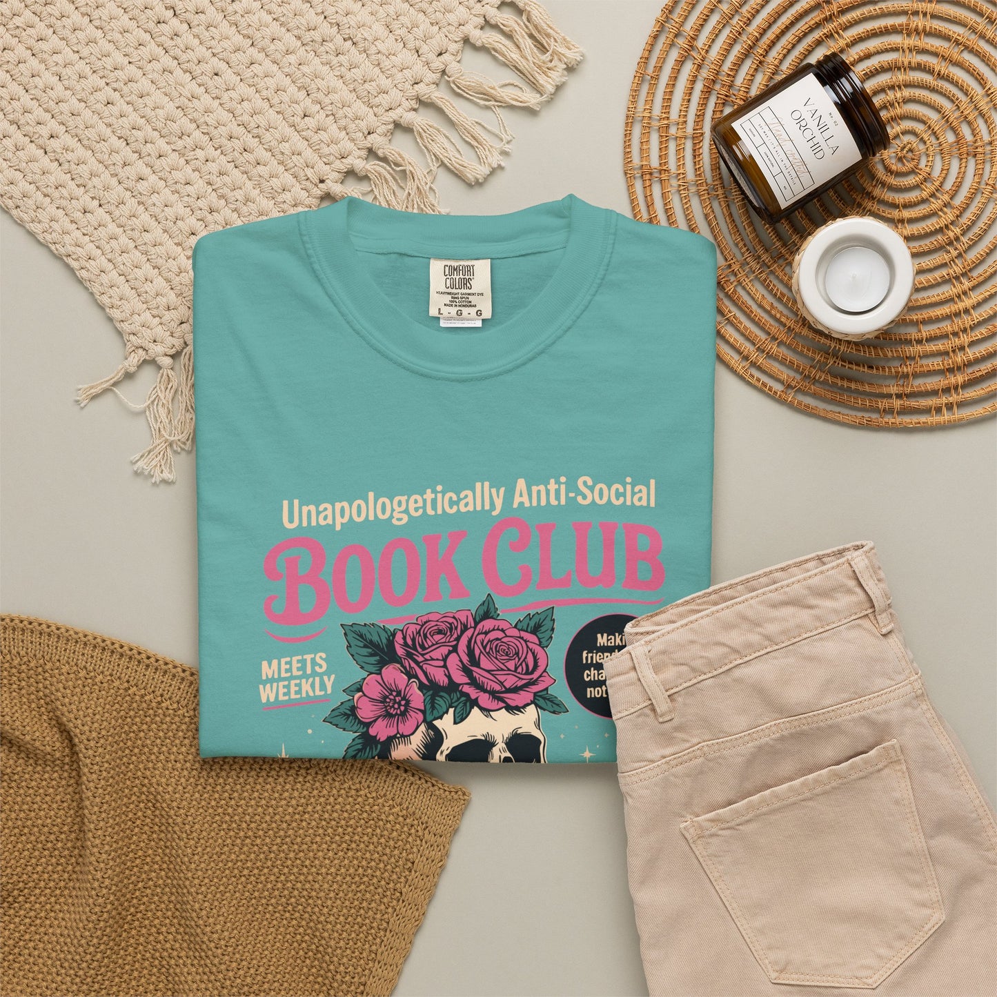 "Unapologetically Anti-Social Book Club" T-Shirt — Skull & Books Graphic Tee for Avid Readers