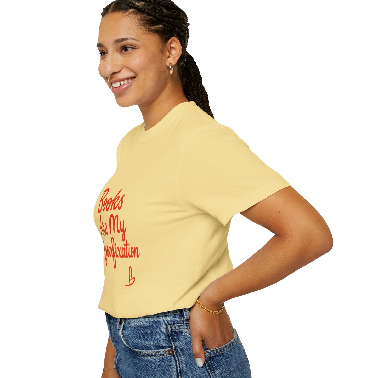 Books Are My Hyperfixation T-Shirt — Cute Red Script Reading Tee for Book Lovers