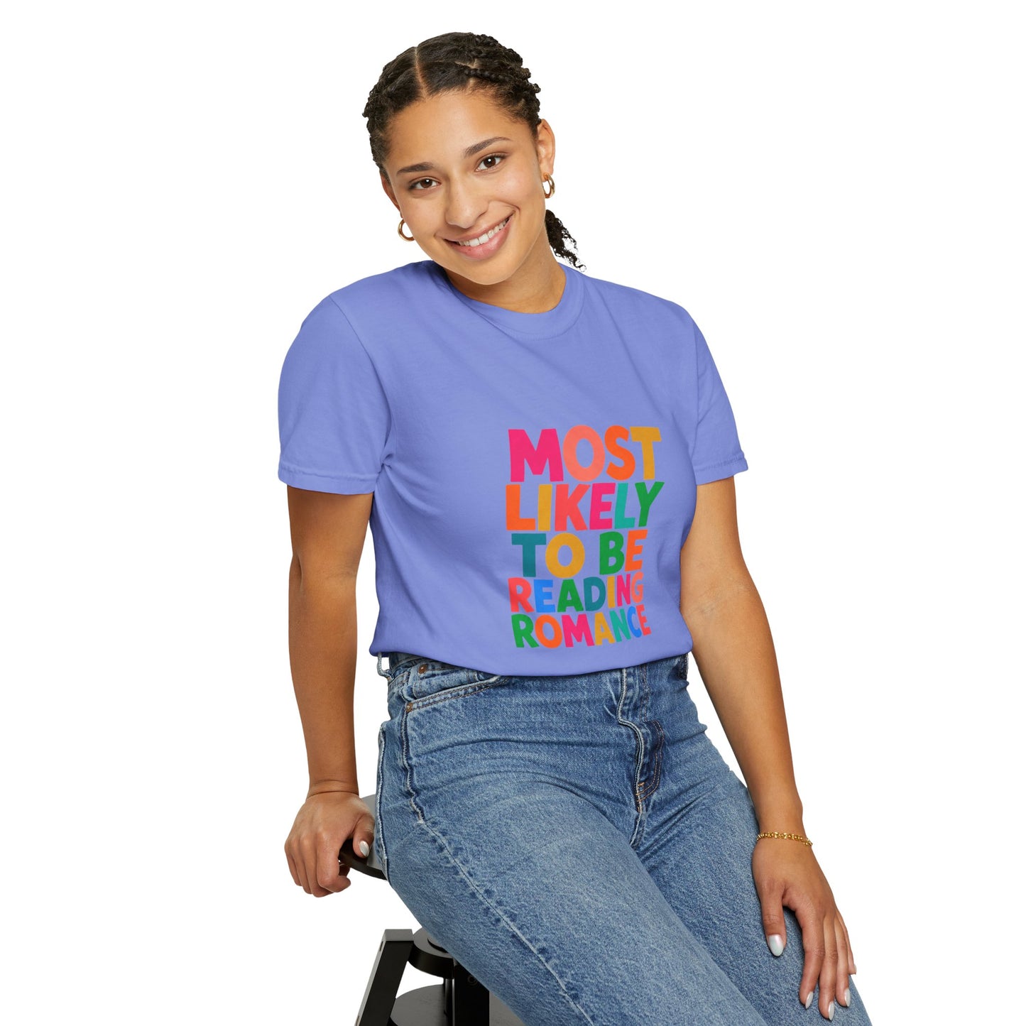 "Most Likely to Be Reading Romance" Colourful Book Lover Tee