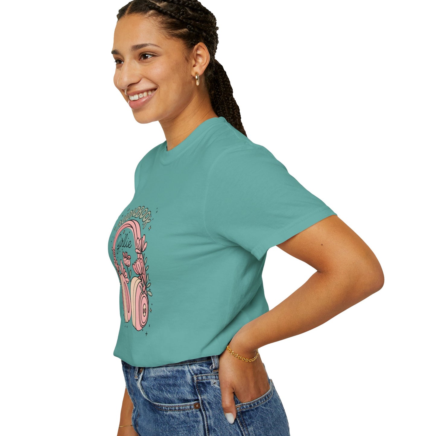 "Audiobook Girlie" T-Shirt — Floral Headphones Graphic Tee