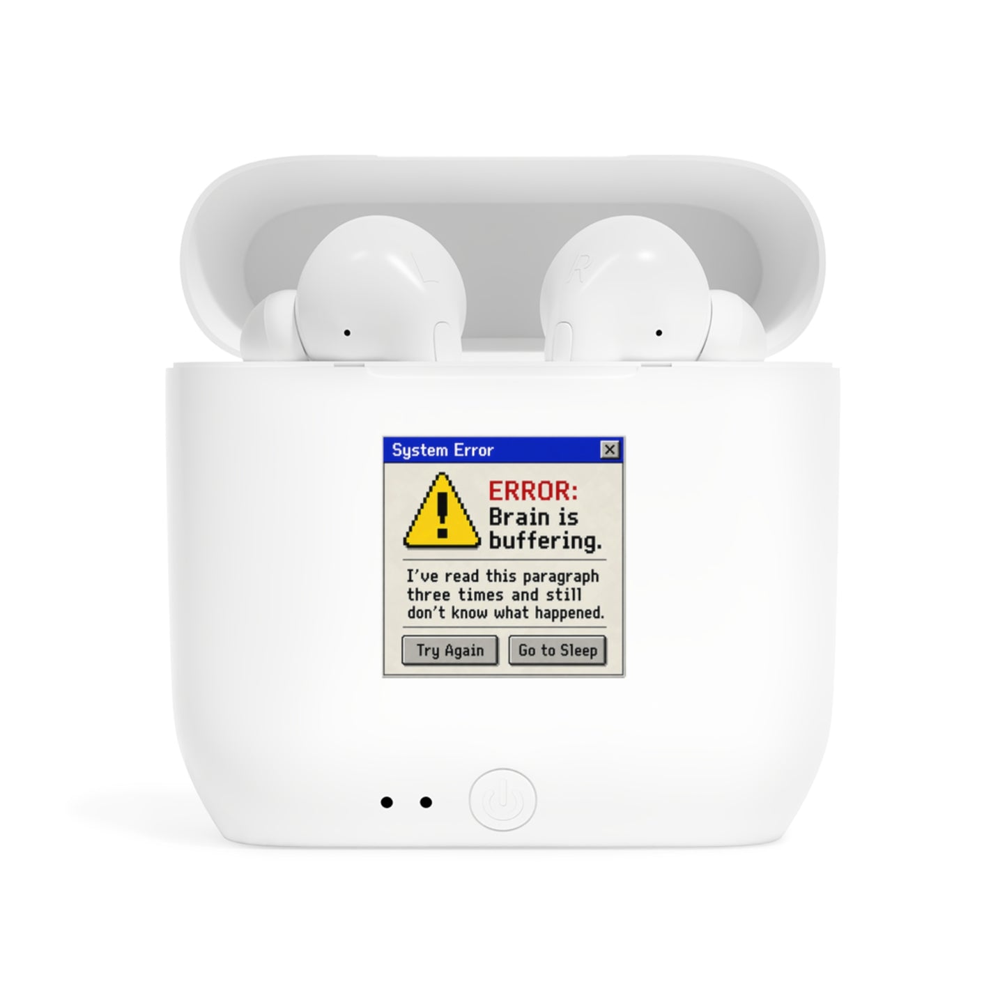 Neurospicy Wireless Earbuds Case — "ERROR: Brain is buffering" Retro System Error Design