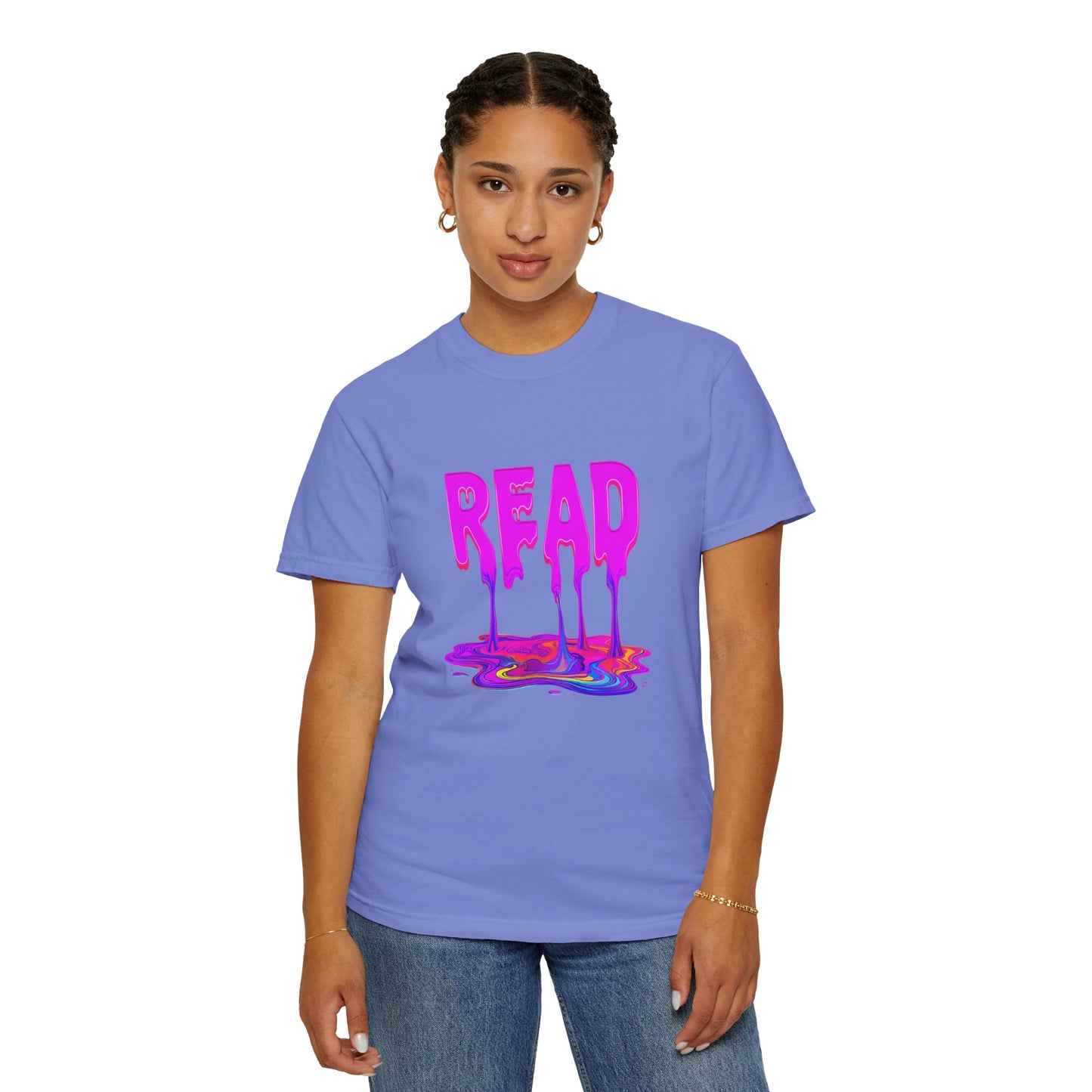 "READ" Dripping Graphic T-Shirt — Psychedelic Melting Book Design