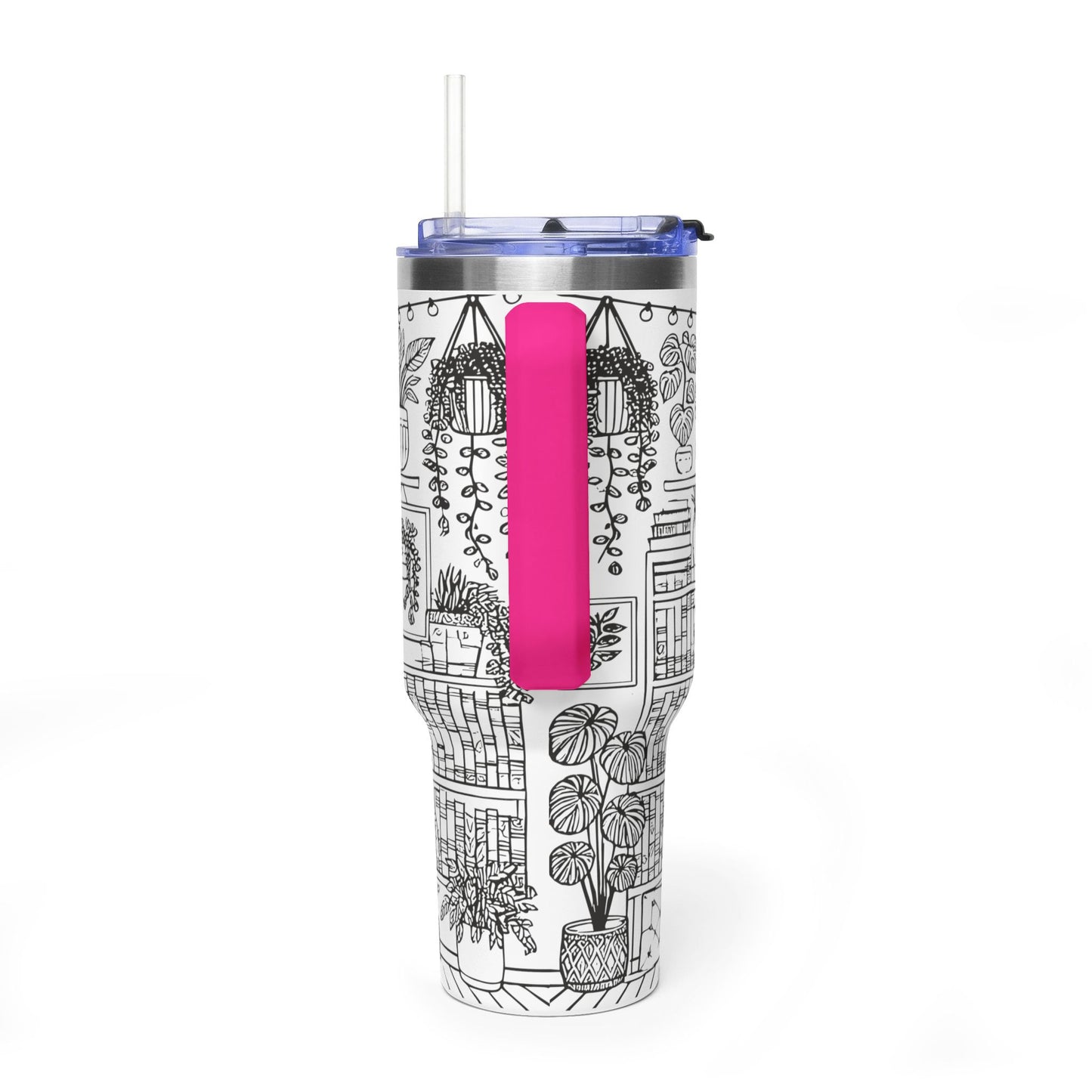 40oz Booklover Vacuum Tumbler – Illustrated Bookshelf Design
