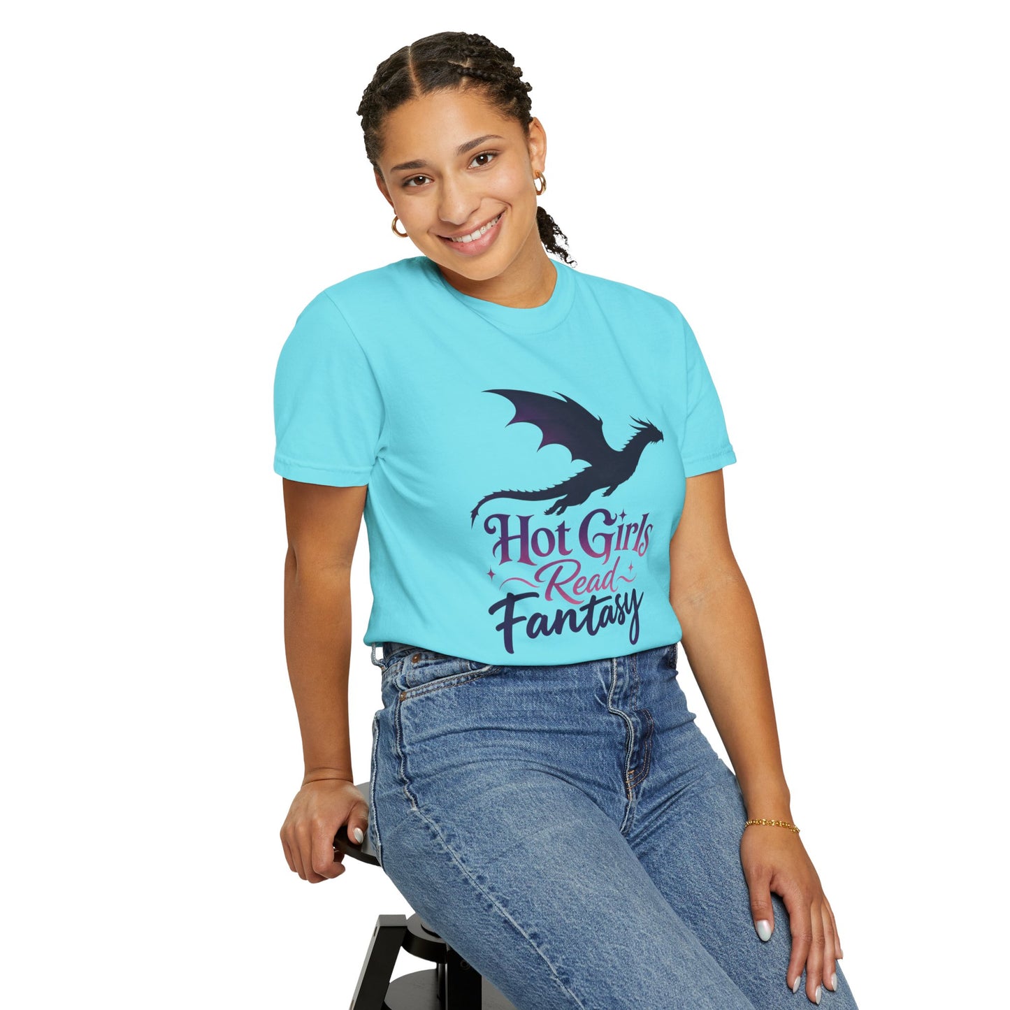 Fantasy Reader T‑Shirt — "Hot Girls Read Fantasy" Dragon Graphic