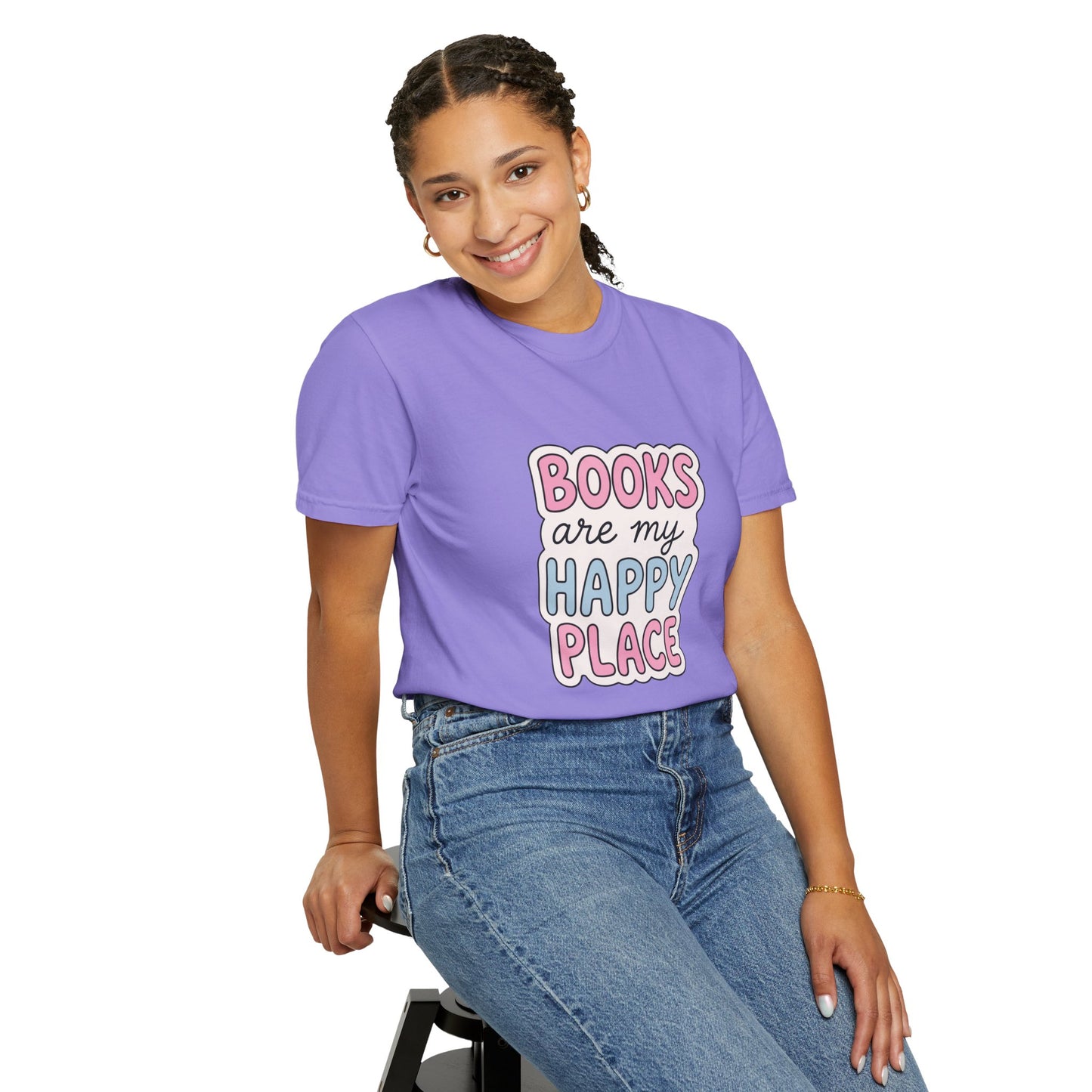 "Books Are My Happy Place" T-Shirt — Cute Pastel Reader Tee