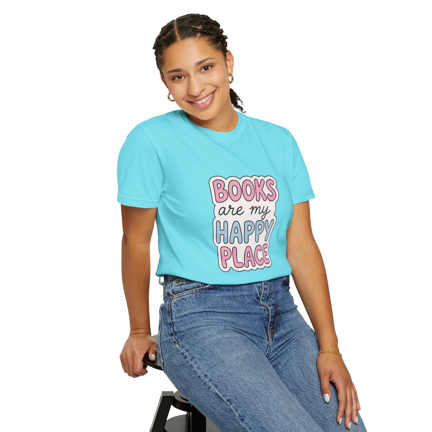 "Books Are My Happy Place" T-Shirt — Cute Pastel Reader Tee