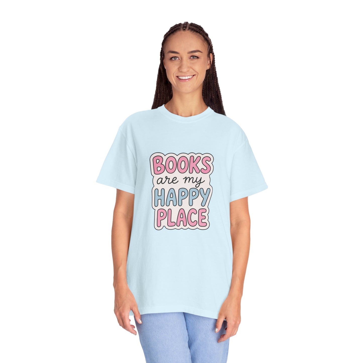 "Books Are My Happy Place" T-Shirt — Cute Pastel Reader Tee