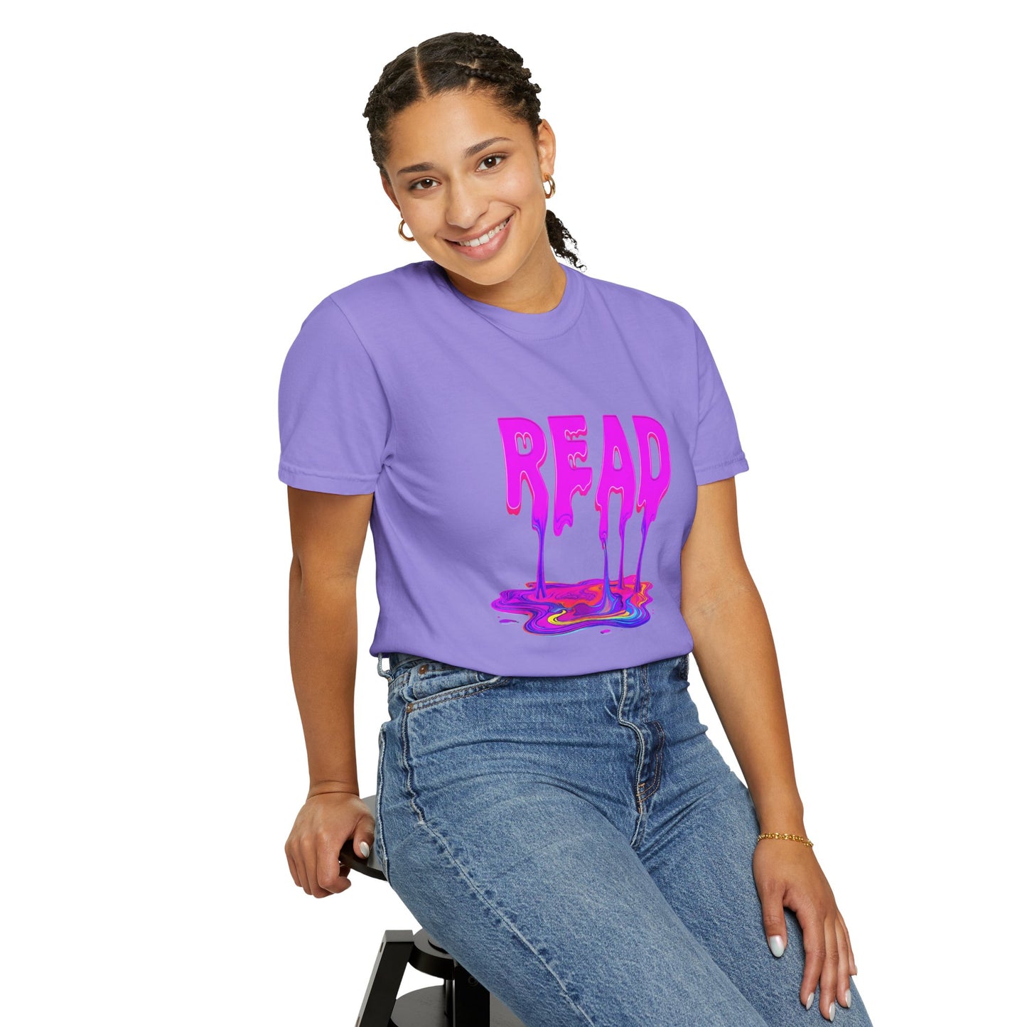 "READ" Dripping Graphic T-Shirt — Psychedelic Melting Book Design