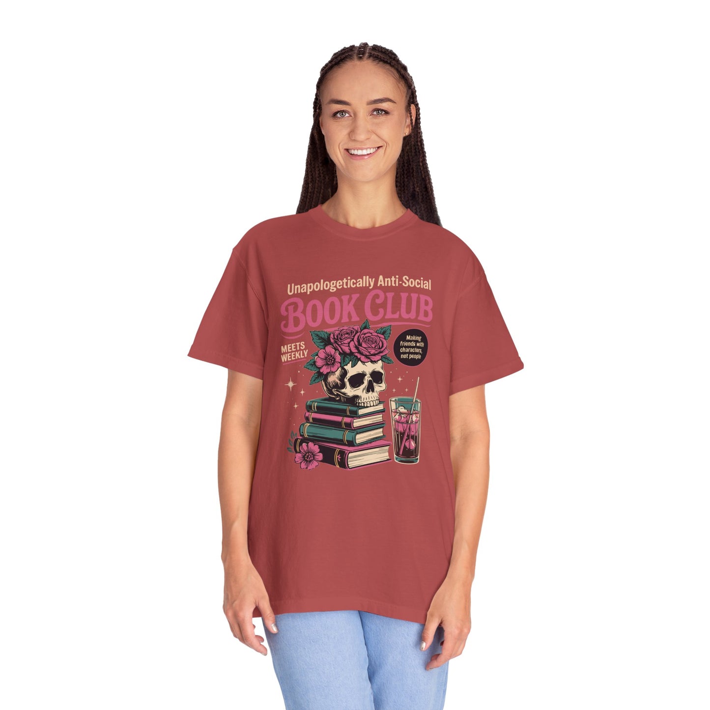 "Unapologetically Anti-Social Book Club" T-Shirt — Skull & Books Graphic Tee for Avid Readers