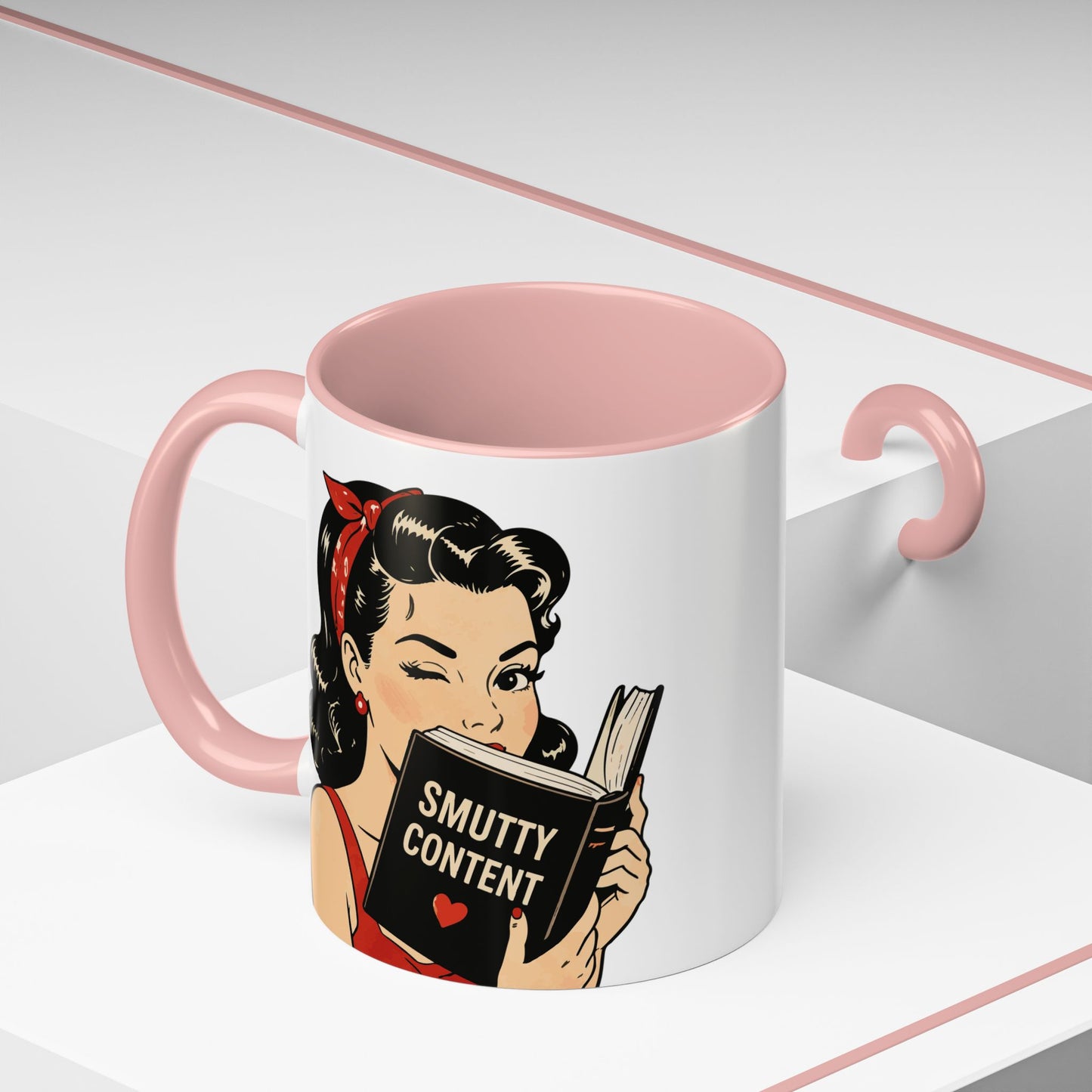 Retro Pin-Up Coffee Mug — Vintage Pop Art Woman with Heart Lollipop (11oz)