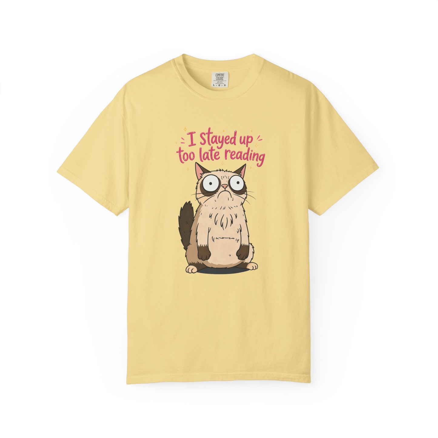 "I Stayed Up Too Late Reading" Cat T-Shirt — Cute Book Lover Graphic Tee