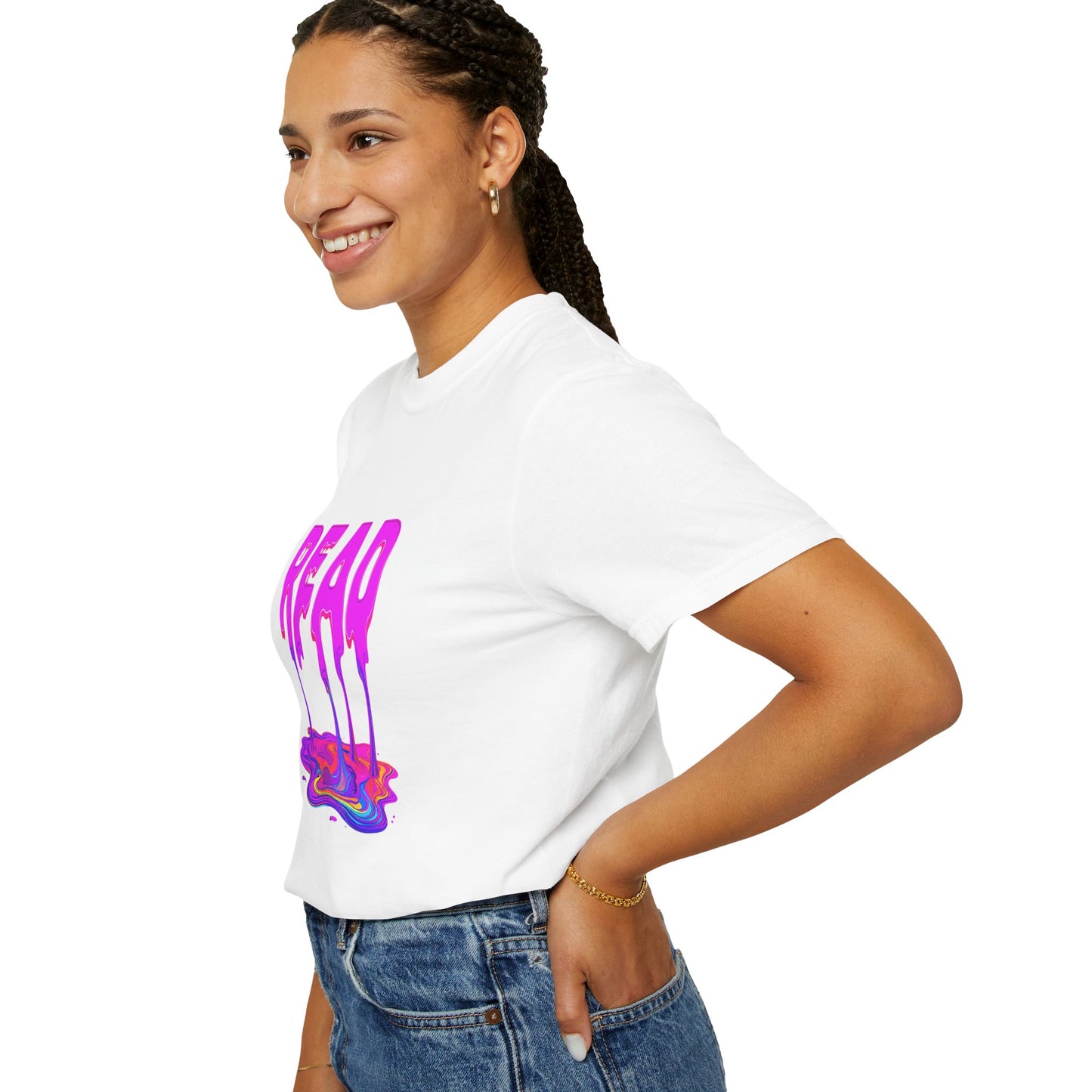 "READ" Dripping Graphic T-Shirt — Psychedelic Melting Book Design