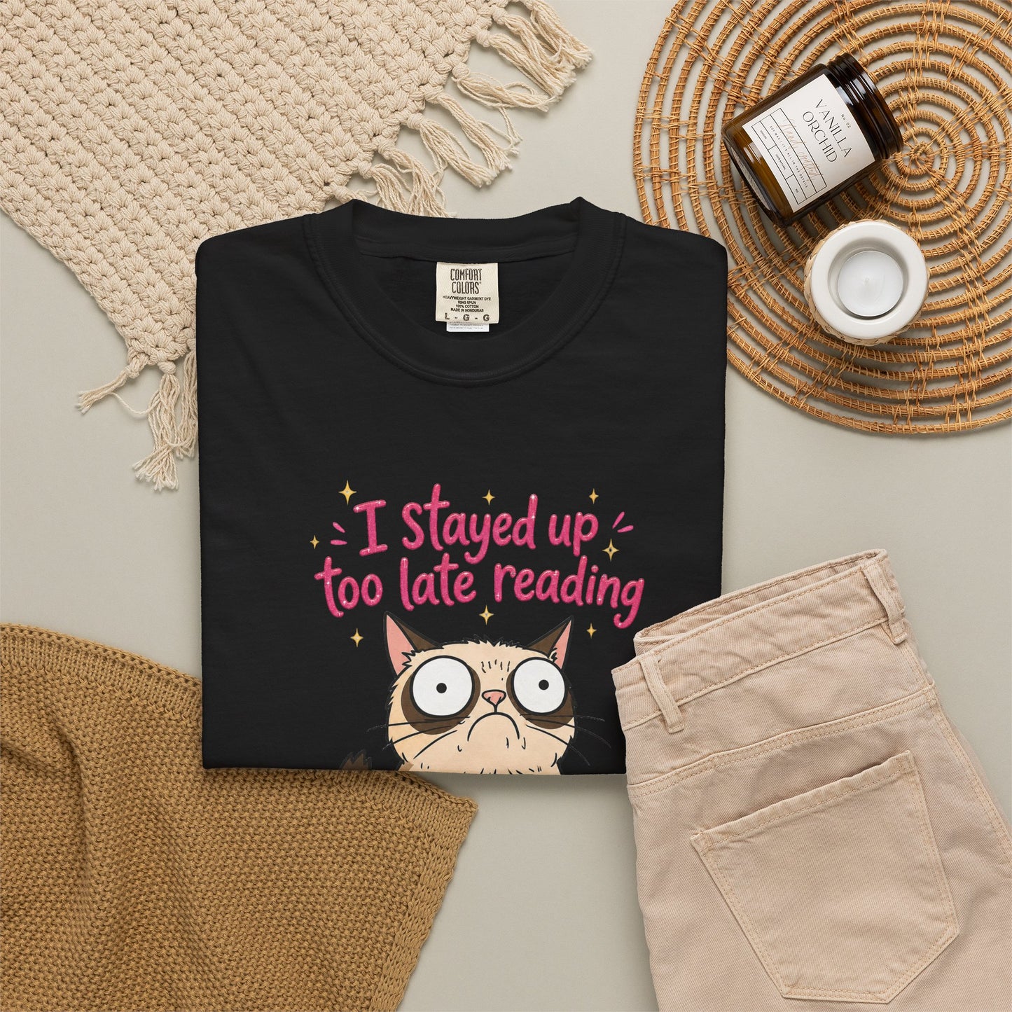 "I Stayed Up Too Late Reading" Cat T-Shirt — Cute Book Lover Graphic Tee
