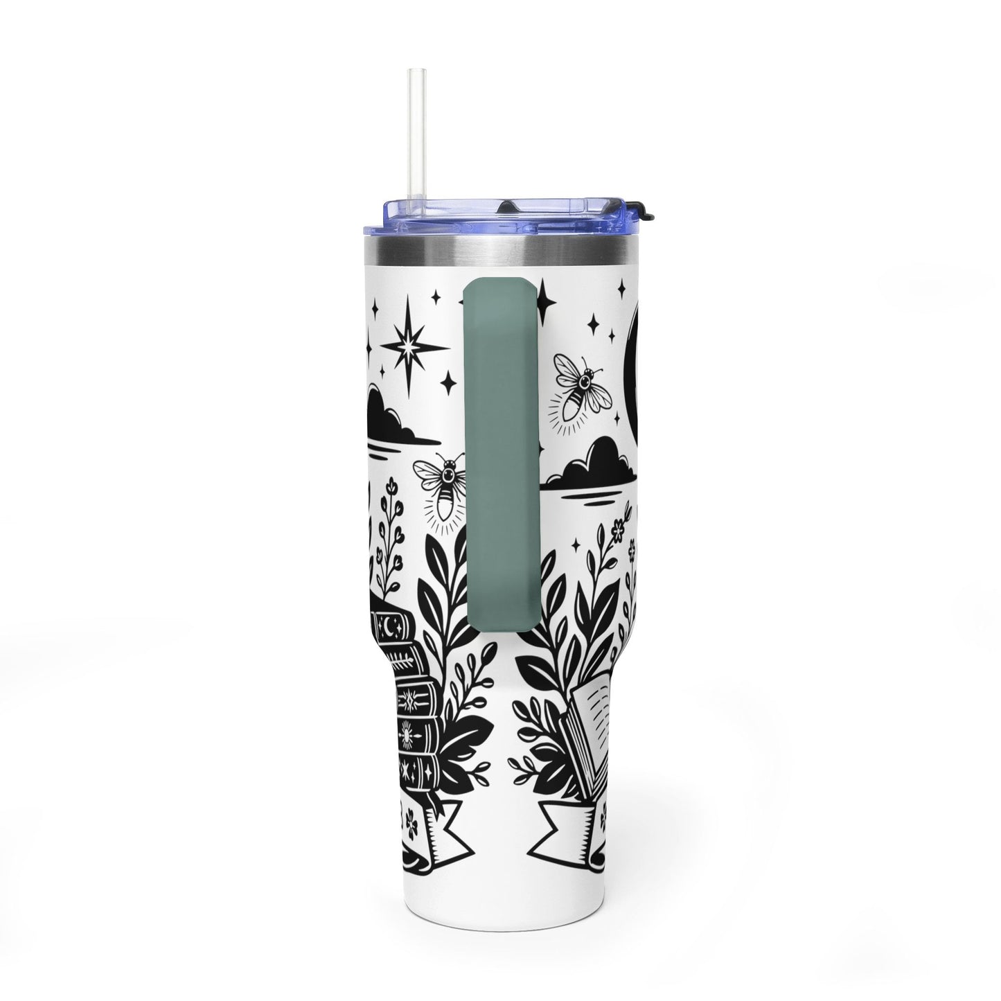 40oz Vacuum Tumbler — "Late Night Reading Club" Lantern & Moon Book Lover Travel Mug