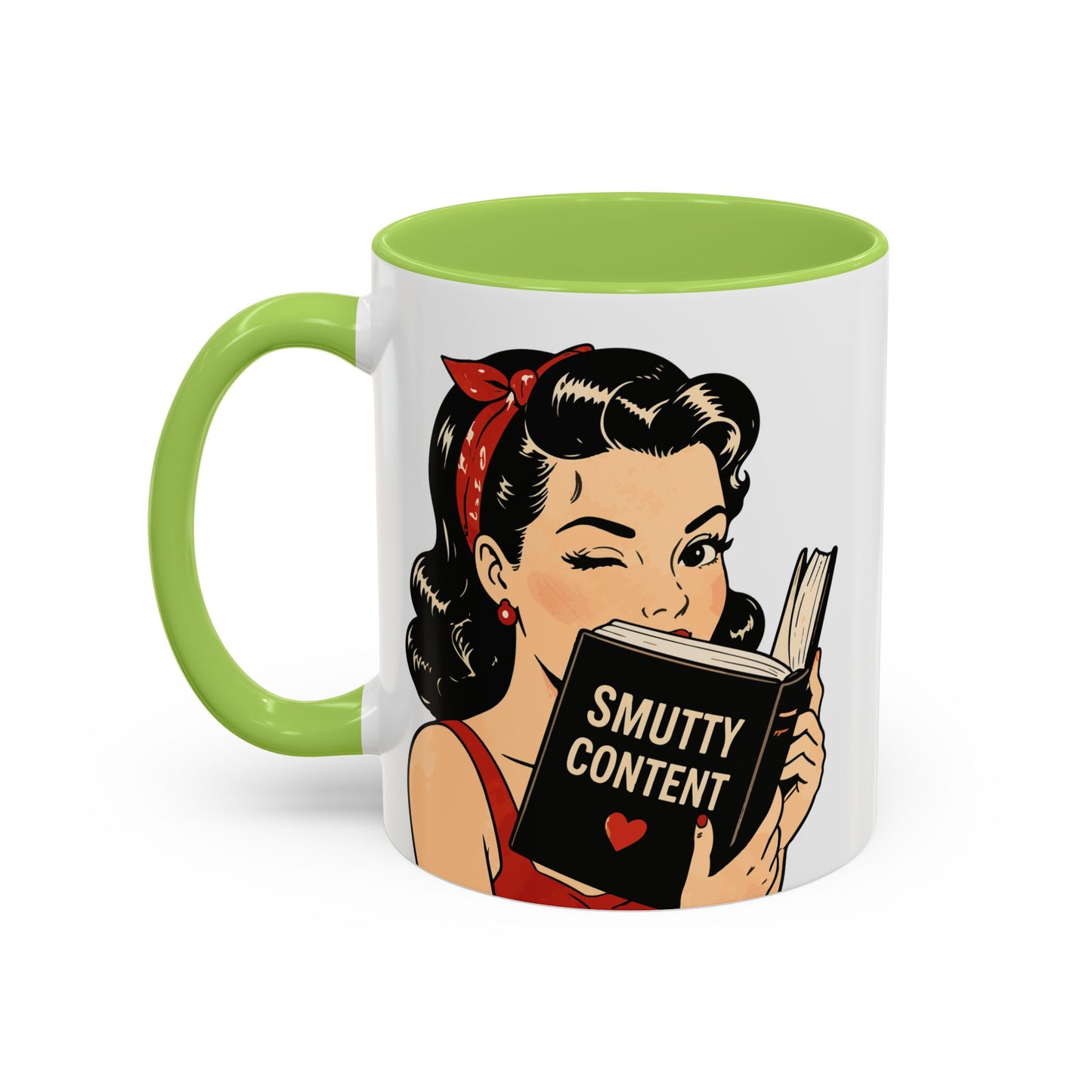 Retro Pin-Up Coffee Mug — Vintage Pop Art Woman with Heart Lollipop (11oz)