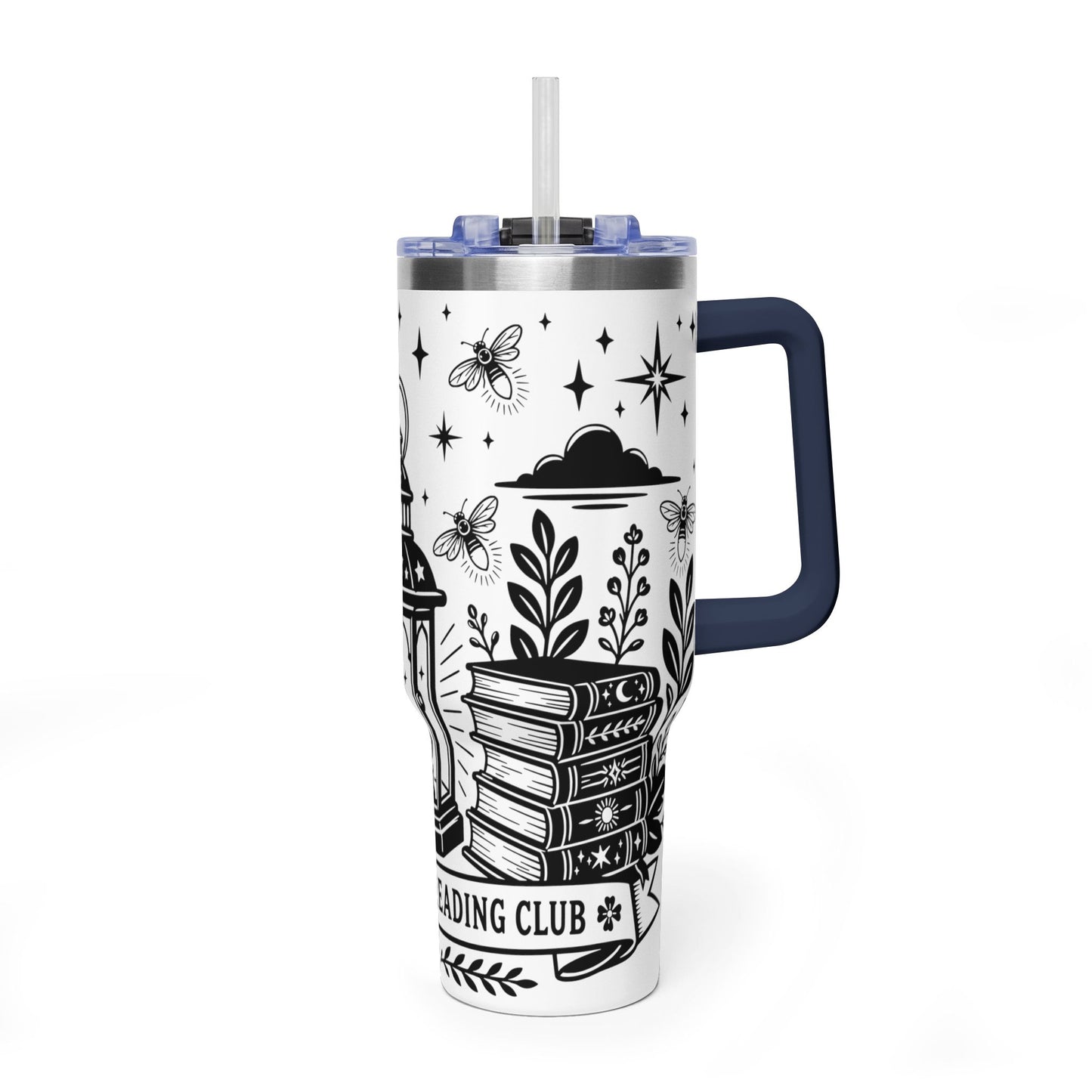 40oz Vacuum Tumbler — "Late Night Reading Club" Lantern & Moon Book Lover Travel Mug