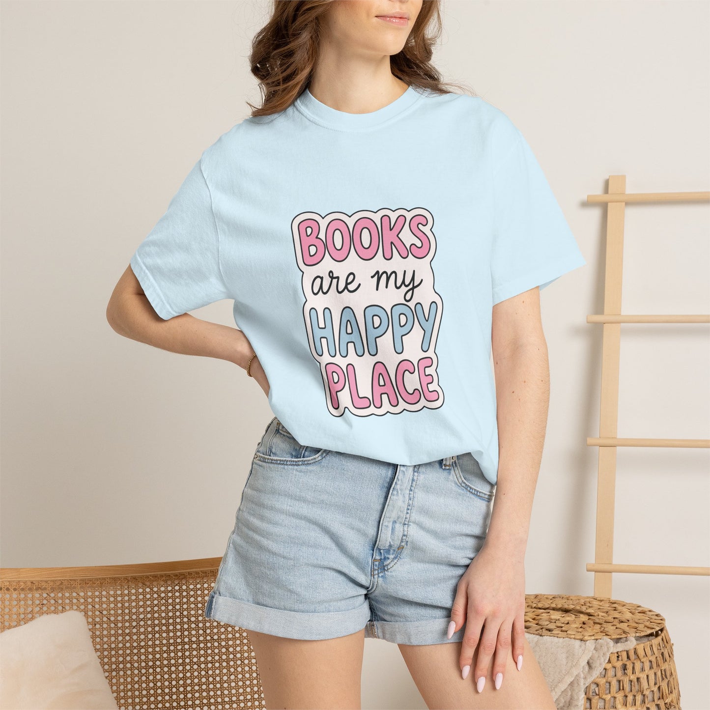 "Books Are My Happy Place" T-Shirt — Cute Pastel Reader Tee