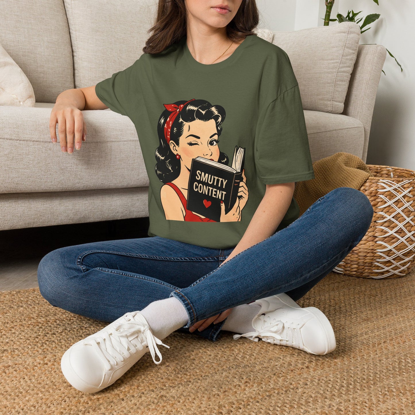 Lightweight Fabric - Vintage Pin-up Reading Tee — "Smutty Content" Graphic T-Shirt
