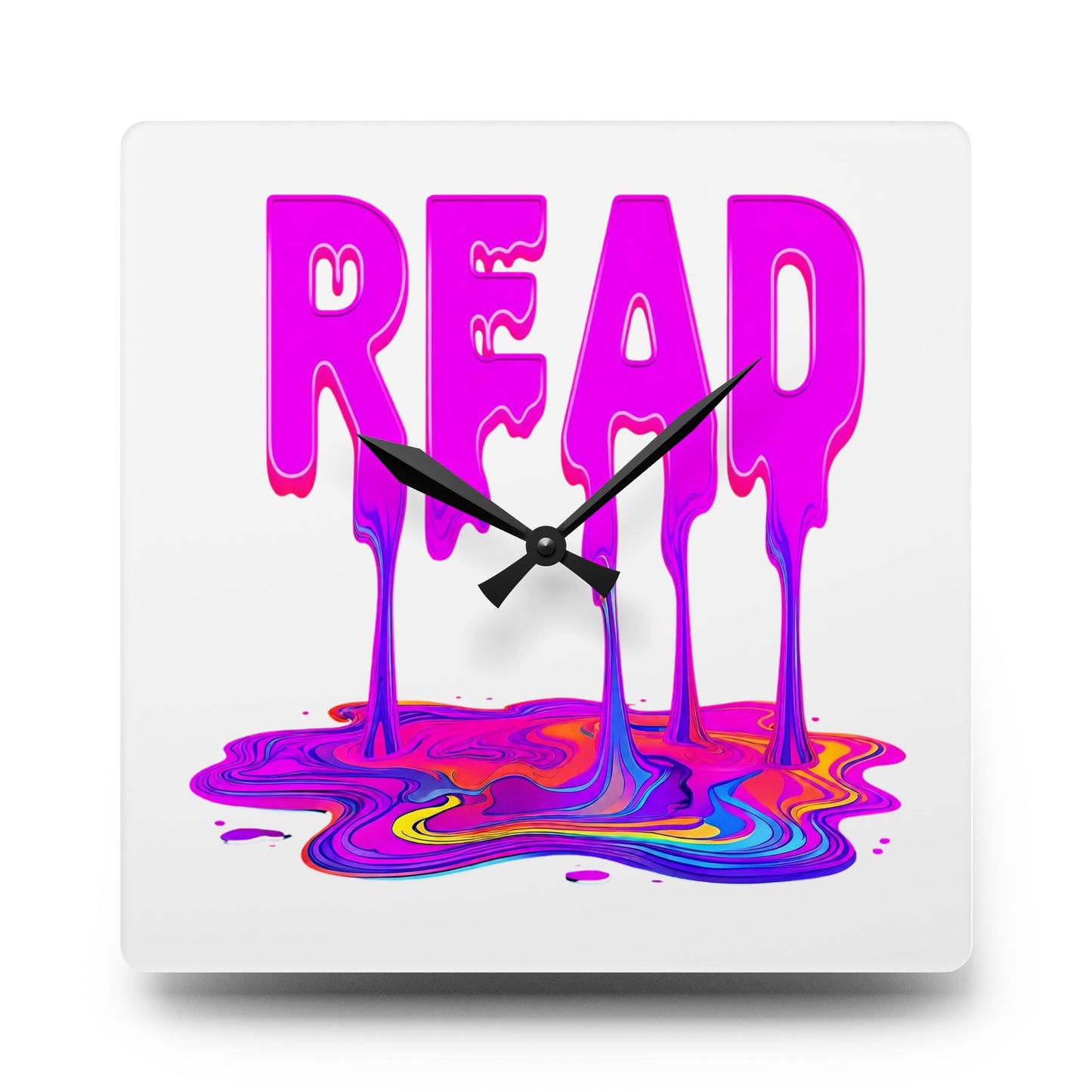 Acrylic Wall Clock — "READ" Drippy Neon Melt Art Clock for Book Lovers