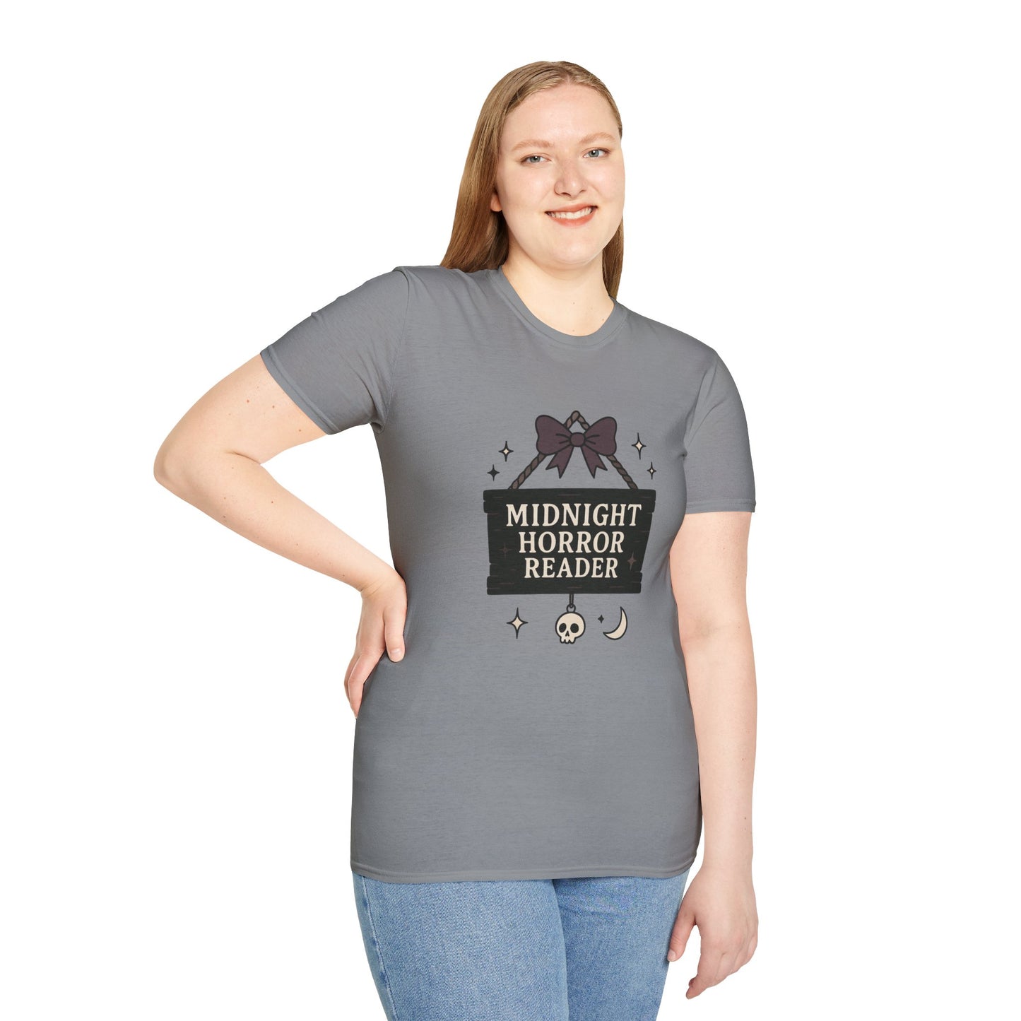 Lightweight Fabric - "Midnight Horror Reader" T-Shirt — Spooky Book Lover Graphic Tee