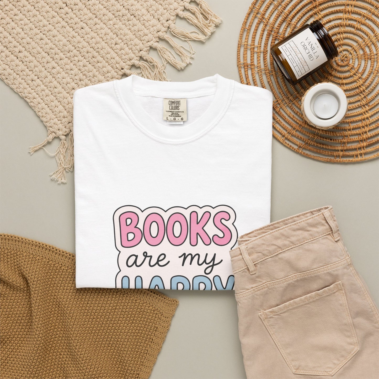 "Books Are My Happy Place" T-Shirt — Cute Pastel Reader Tee