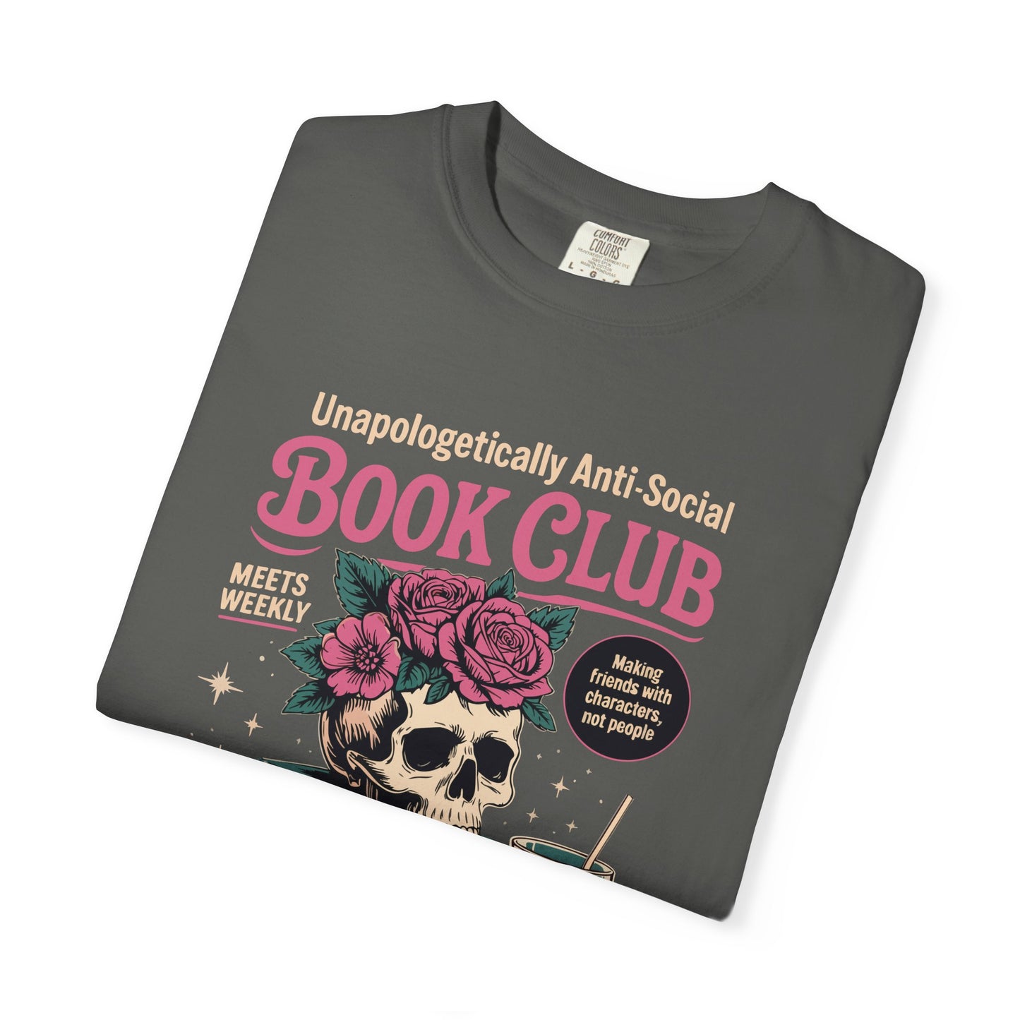 "Unapologetically Anti-Social Book Club" T-Shirt — Skull & Books Graphic Tee for Avid Readers