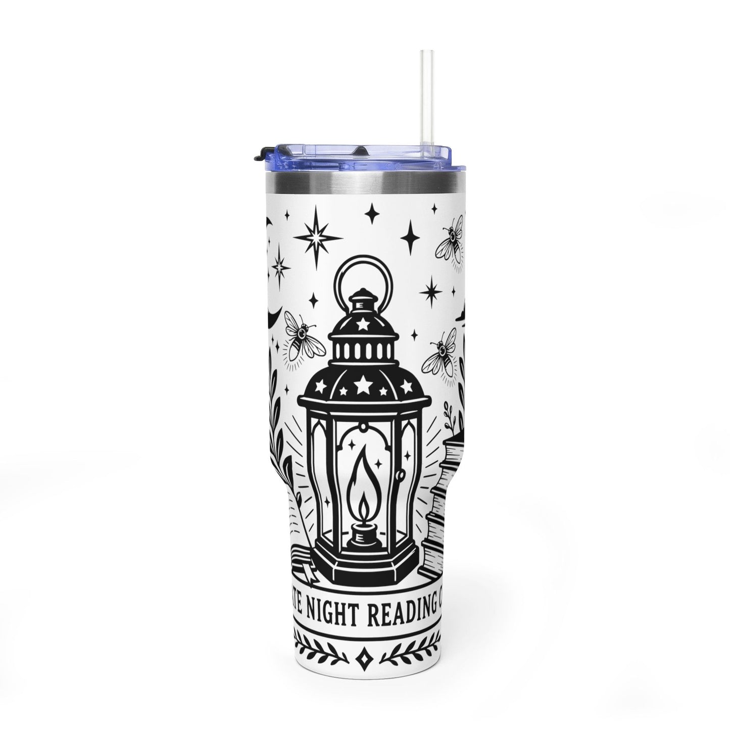 40oz Vacuum Tumbler — "Late Night Reading Club" Lantern & Moon Book Lover Travel Mug