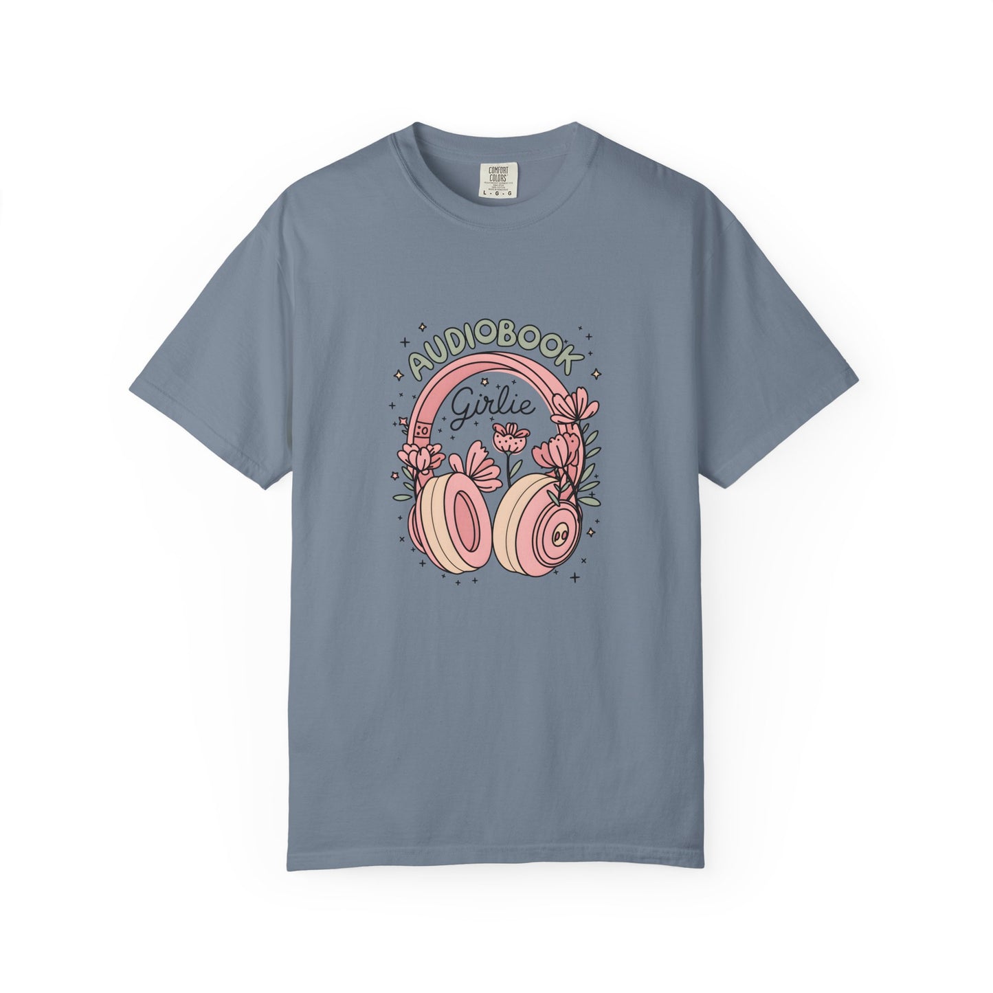 "Audiobook Girlie" T-Shirt — Floral Headphones Graphic Tee