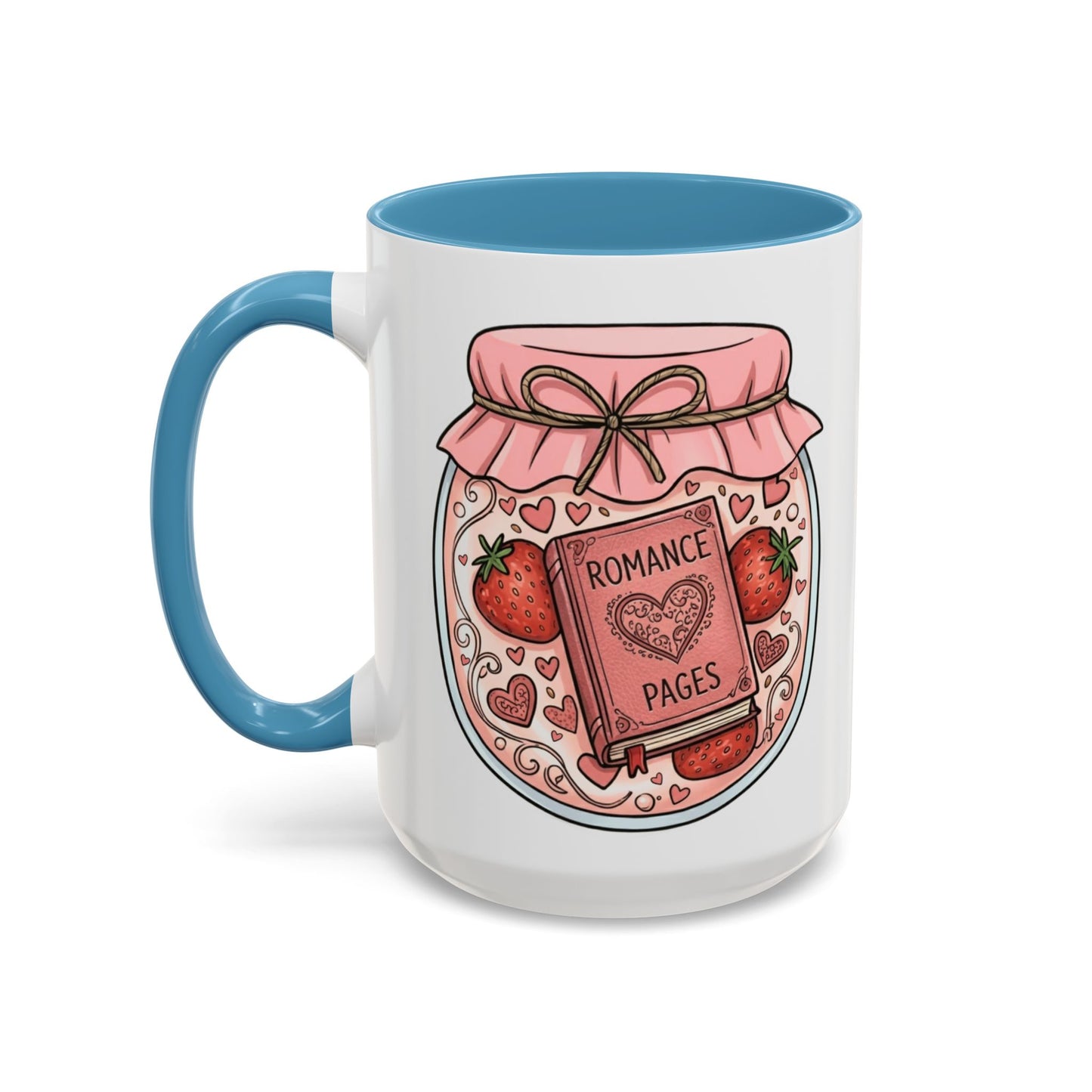 "Romance Pages" Jam Jar Coffee Mug — Cute Strawberry Jam Romance Readers Mug (11/15oz)
