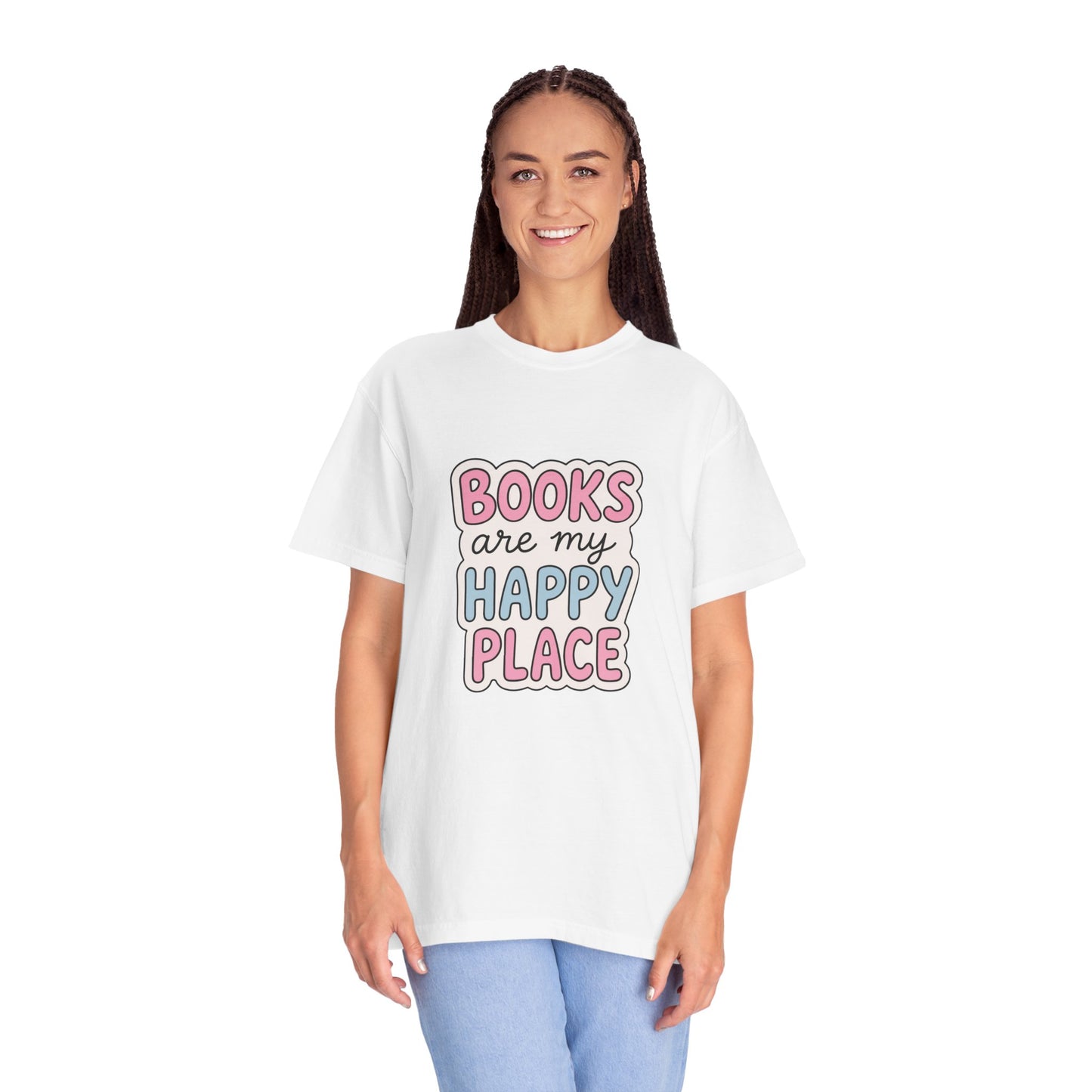 "Books Are My Happy Place" T-Shirt — Cute Pastel Reader Tee