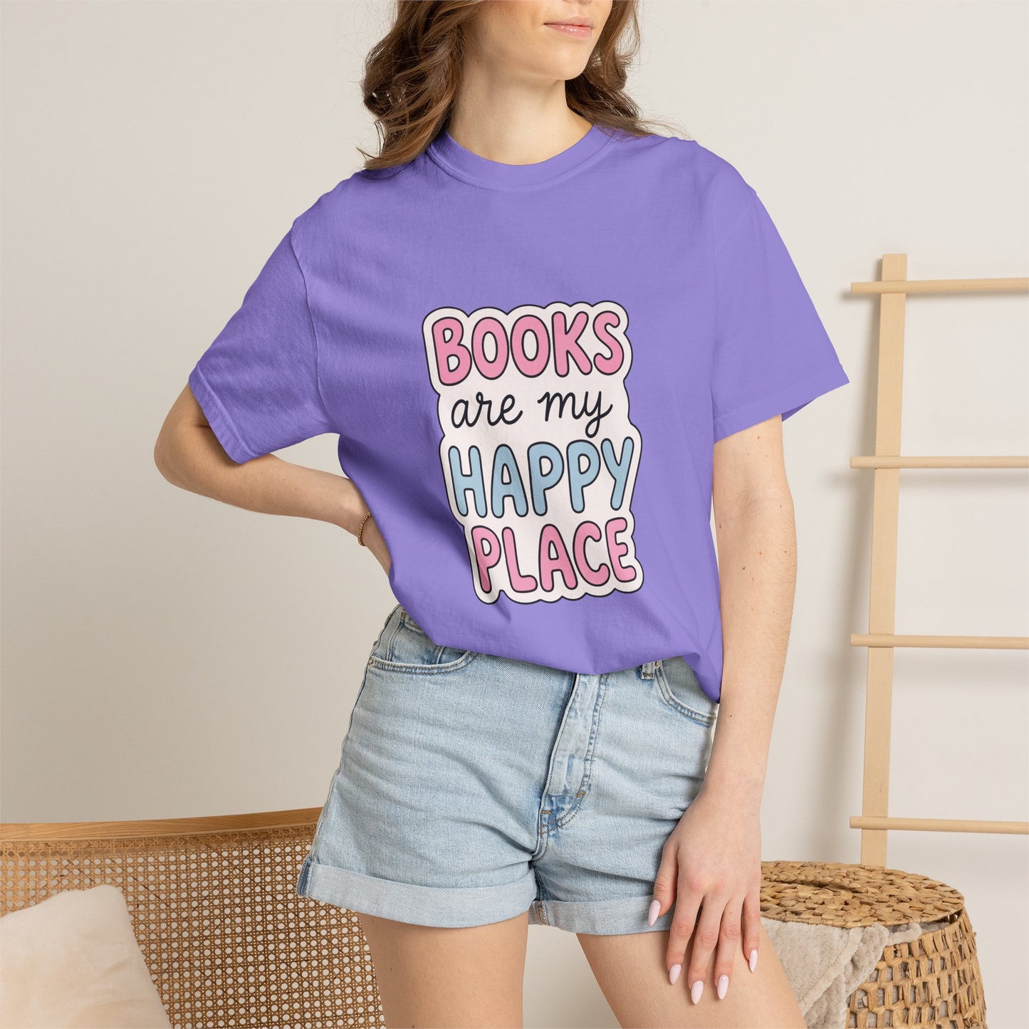 "Books Are My Happy Place" T-Shirt — Cute Pastel Reader Tee