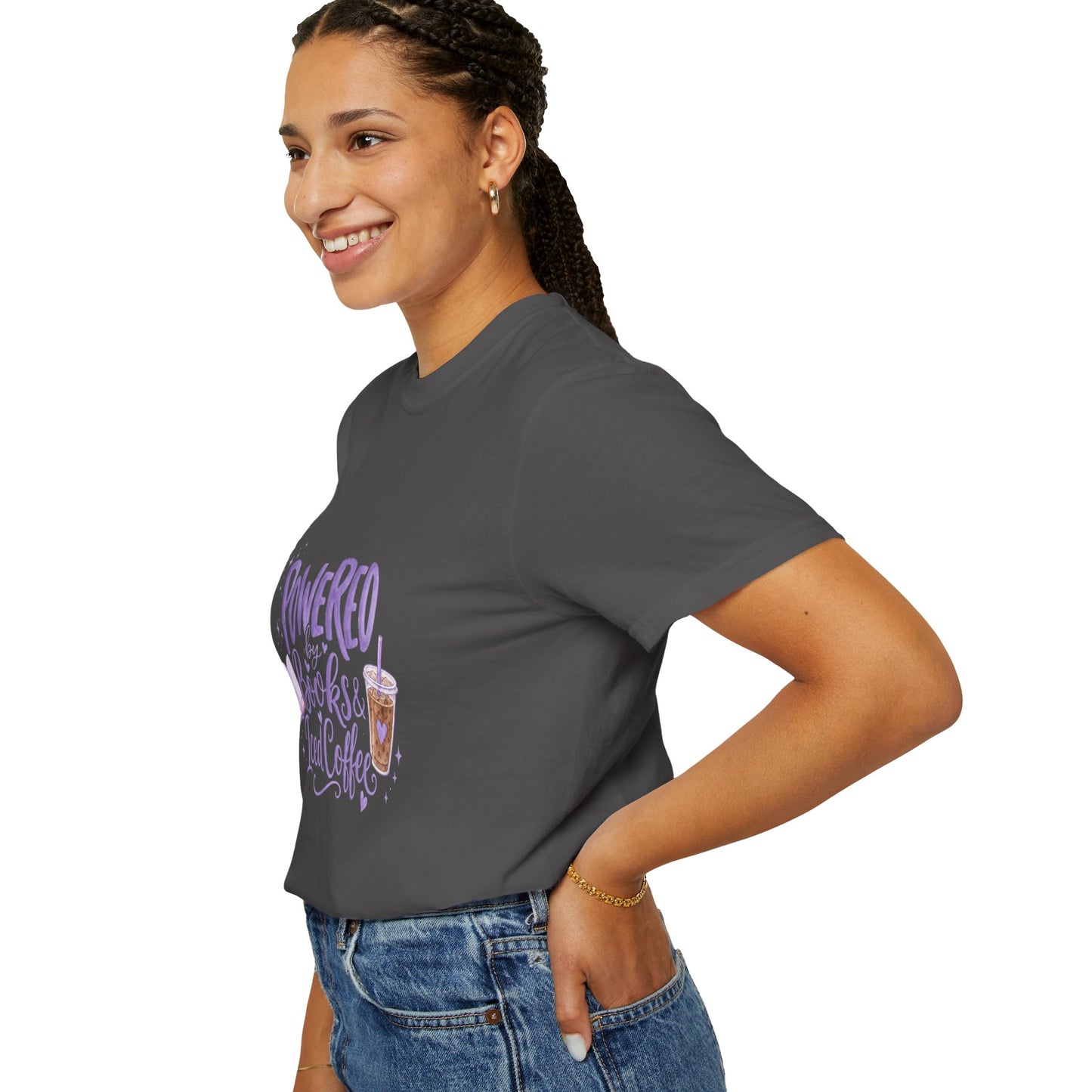 Book Lover T‑Shirt — "Powered by Books & Iced Coffee" Graphic Tee