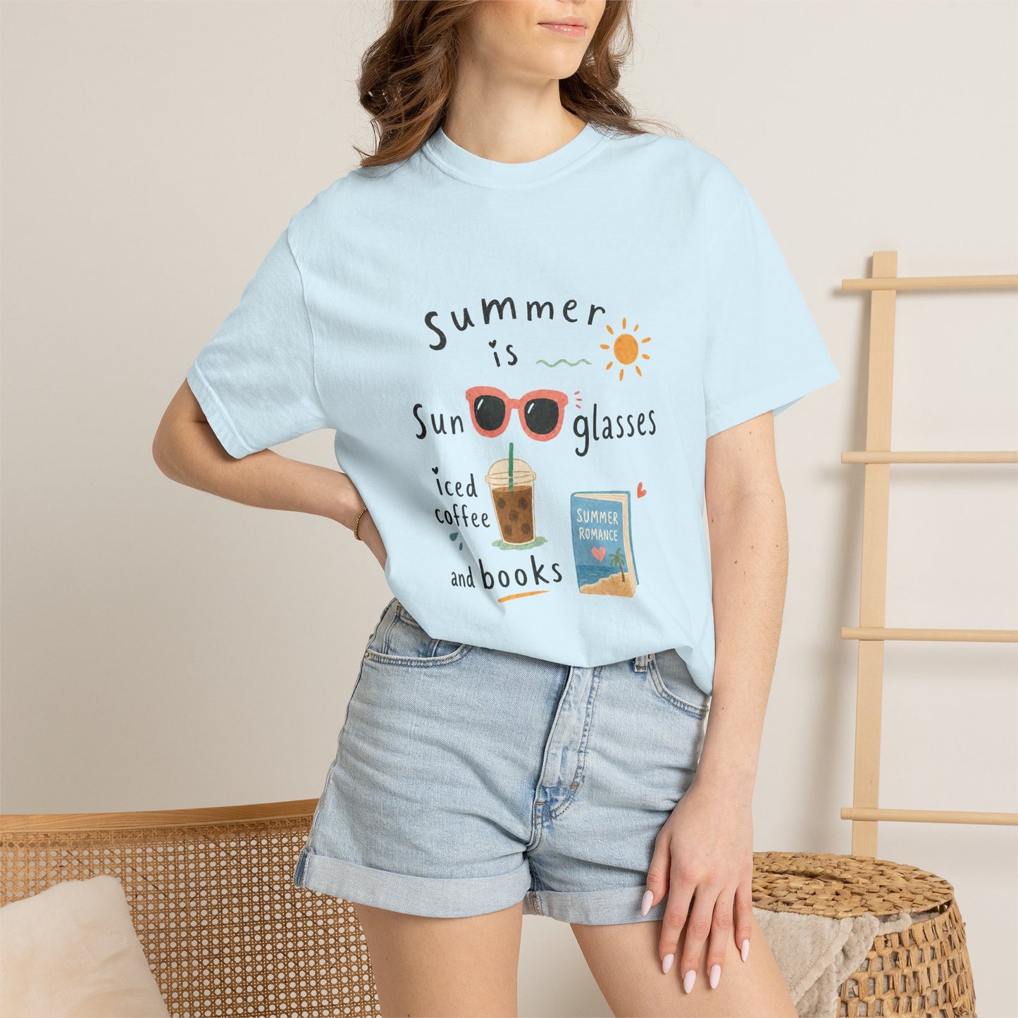 "Summer Is Sunglasses, Iced Coffee & Books" T-Shirt