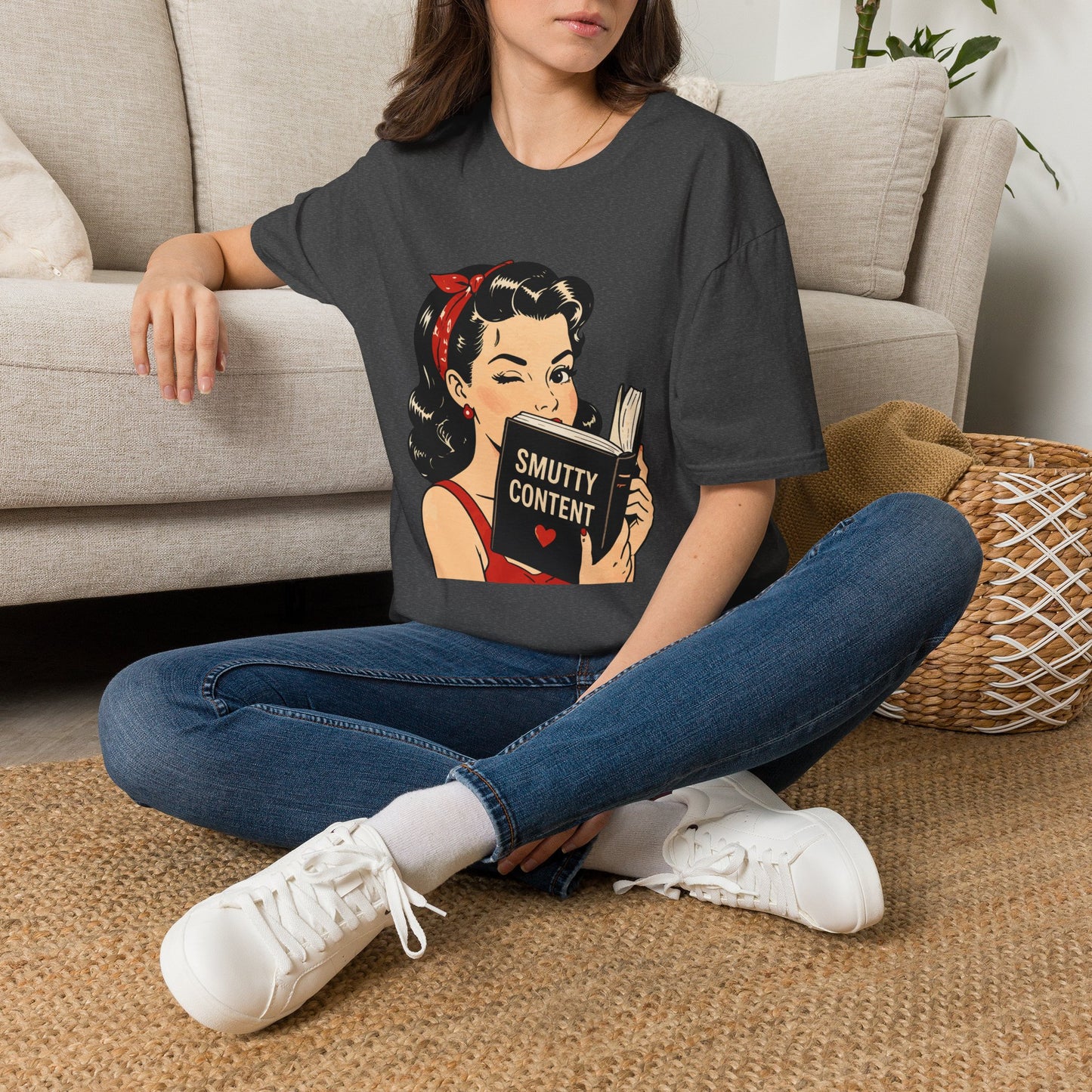 Lightweight Fabric - Vintage Pin-up Reading Tee — "Smutty Content" Graphic T-Shirt