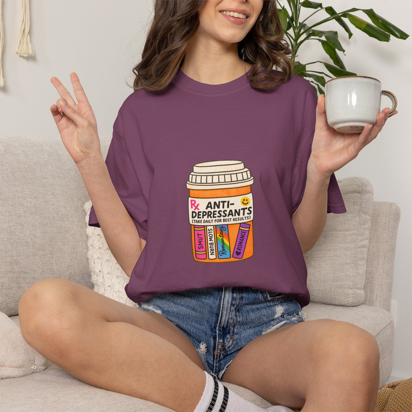 T-Shirt — "Anti-Depressants" Coffee & Books Graphic Tee
