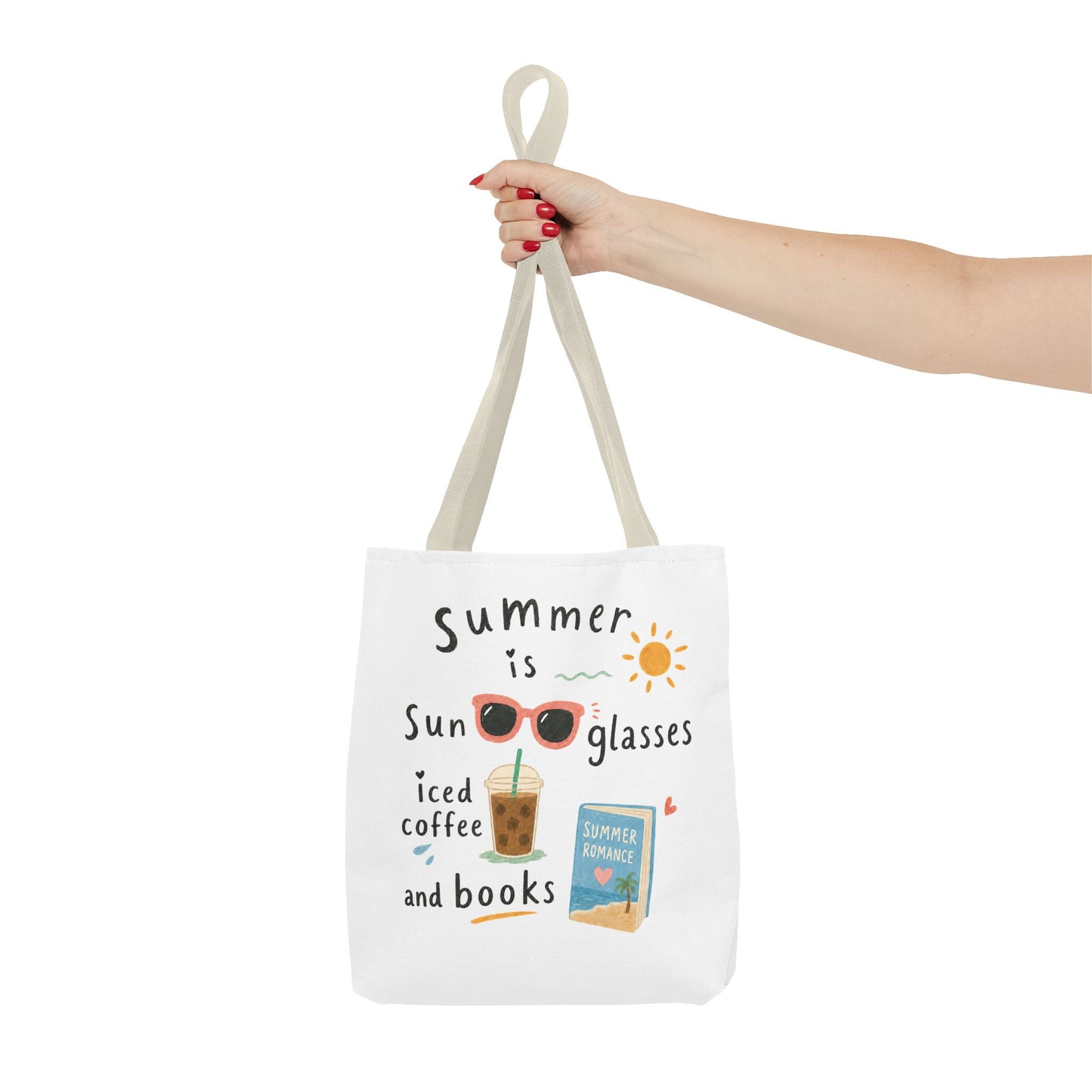 Summer Tote Bag — “Summer is Sunglasses, Iced Coffee and Books” Beach Book Bag
