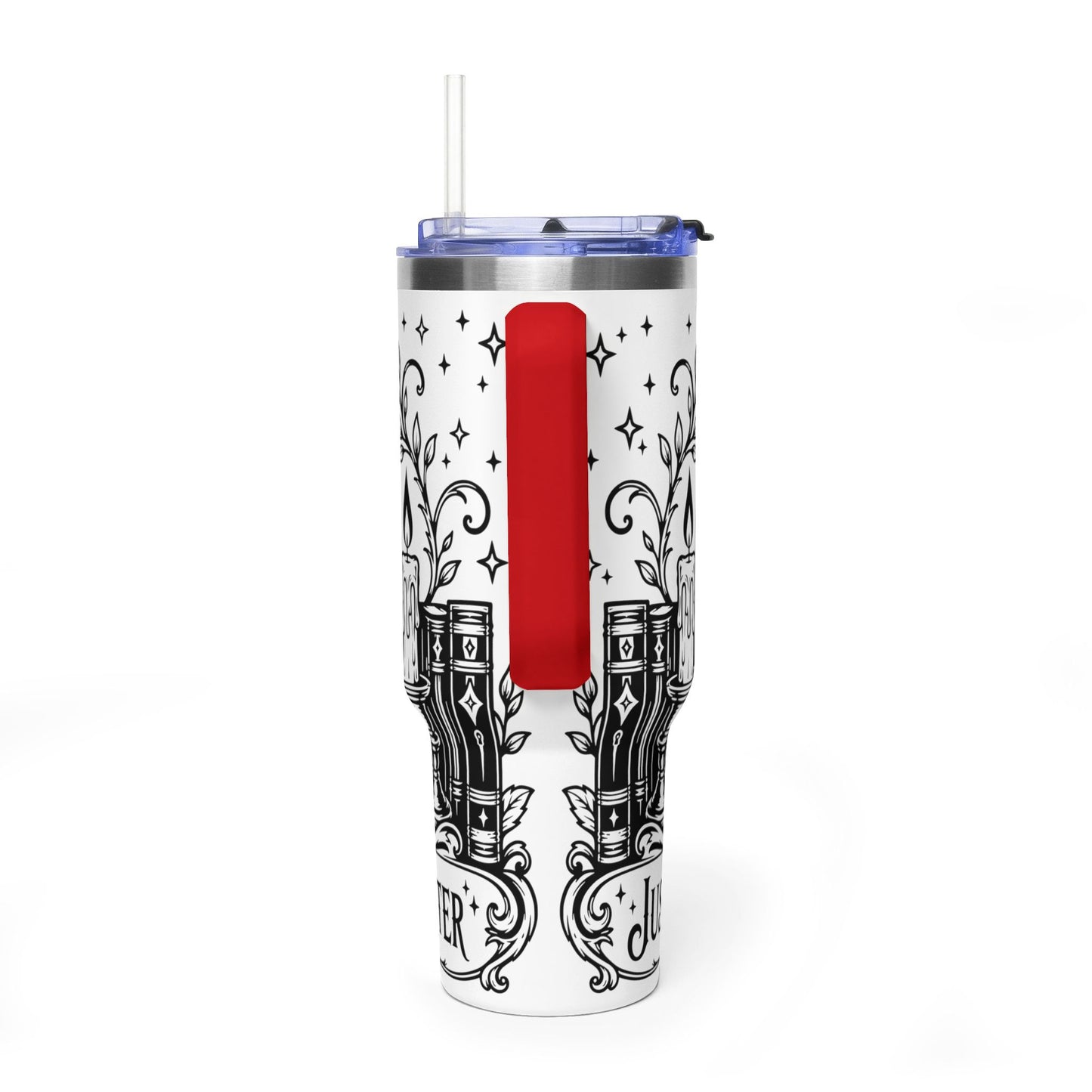 40oz Vacuum Tumbler — Black Cat "Just One More Chapter" Bookish Travel Mug
