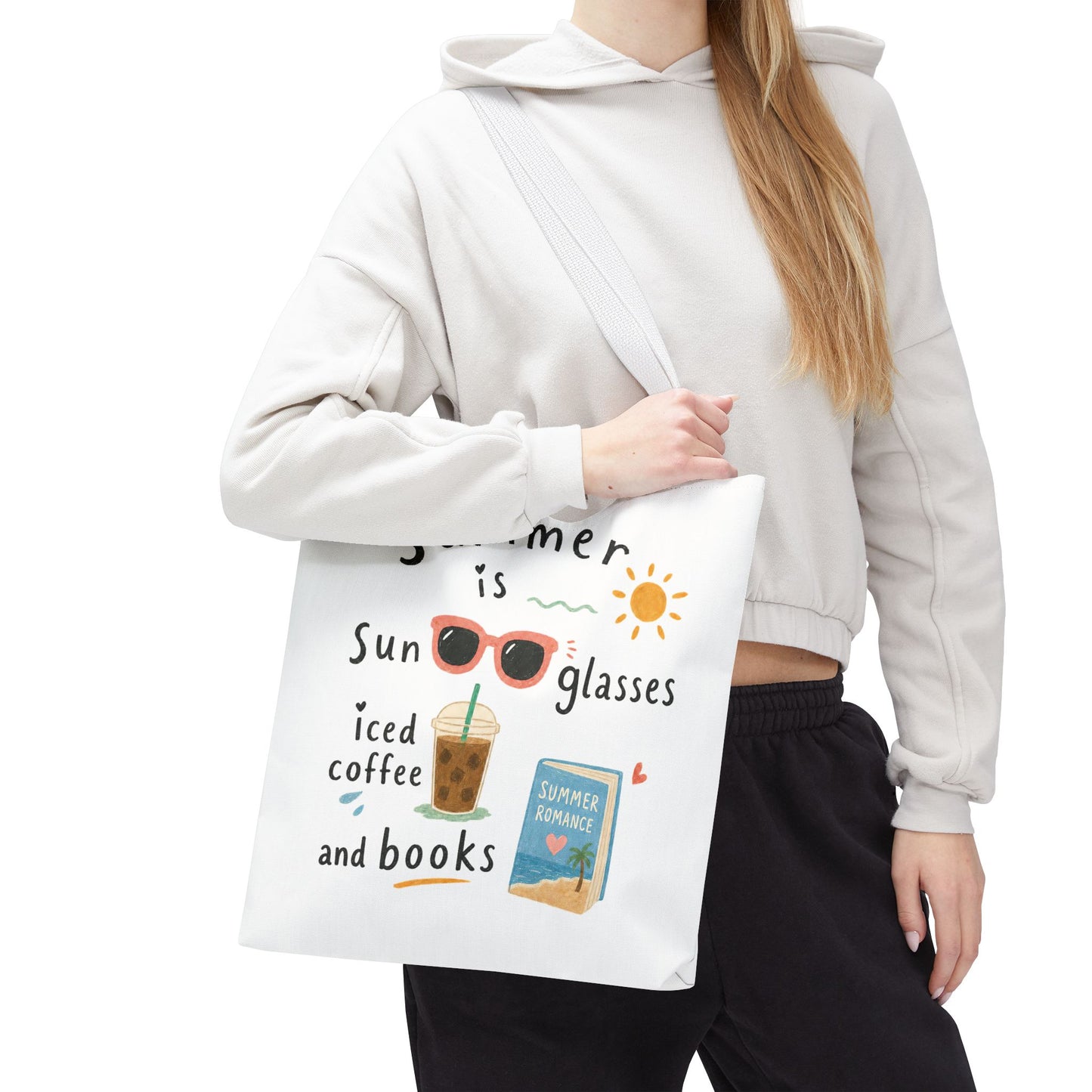Summer Tote Bag — “Summer is Sunglasses, Iced Coffee and Books” Beach Book Bag