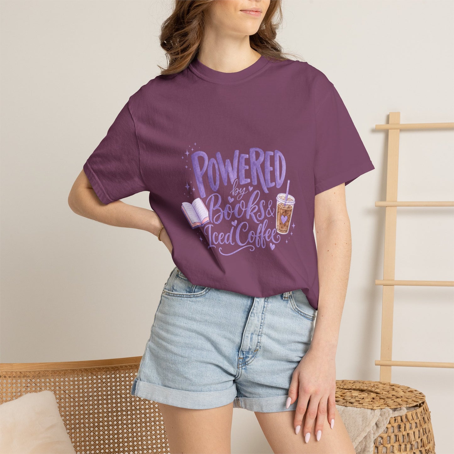 Book Lover T‑Shirt — "Powered by Books & Iced Coffee" Graphic Tee
