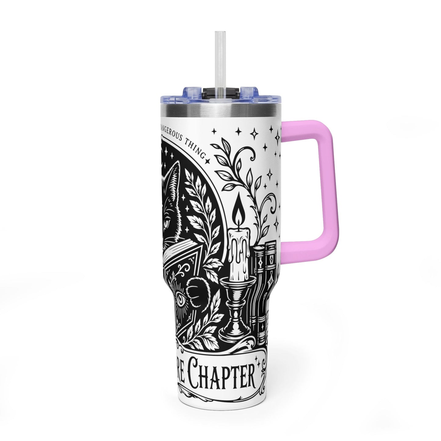40oz Vacuum Tumbler — Black Cat "Just One More Chapter" Bookish Travel Mug