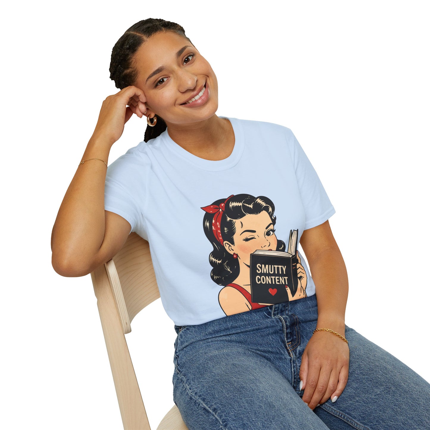 Lightweight Fabric - Vintage Pin-up Reading Tee — "Smutty Content" Graphic T-Shirt