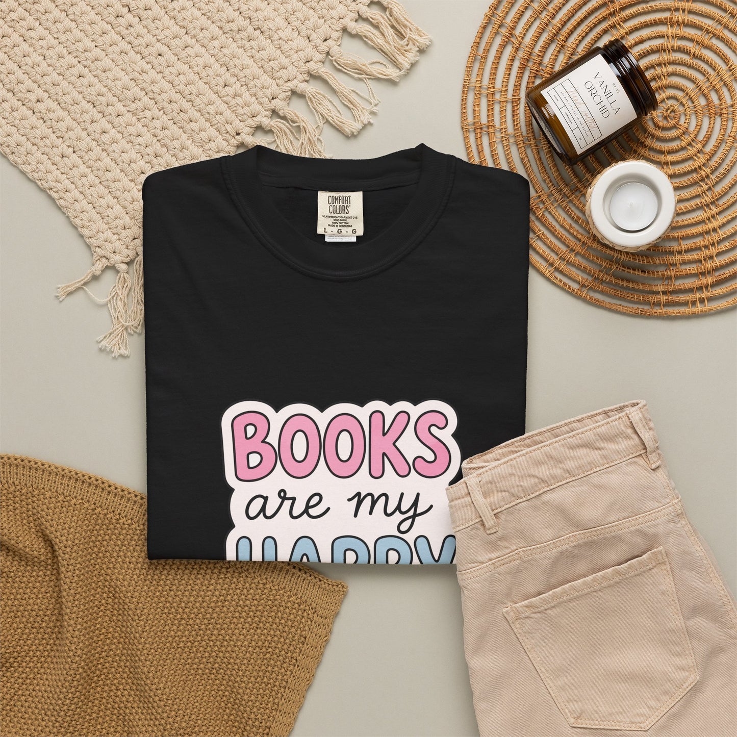 "Books Are My Happy Place" T-Shirt — Cute Pastel Reader Tee